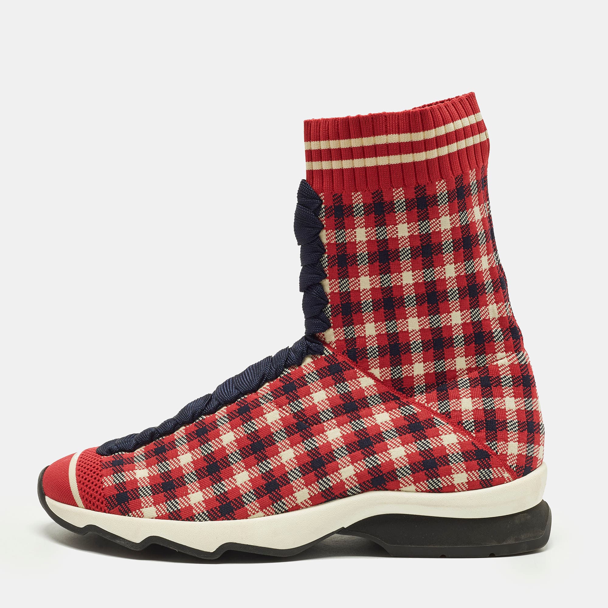 Fendi Size 37 Multicolor Knit Fabric High Top Sneakers