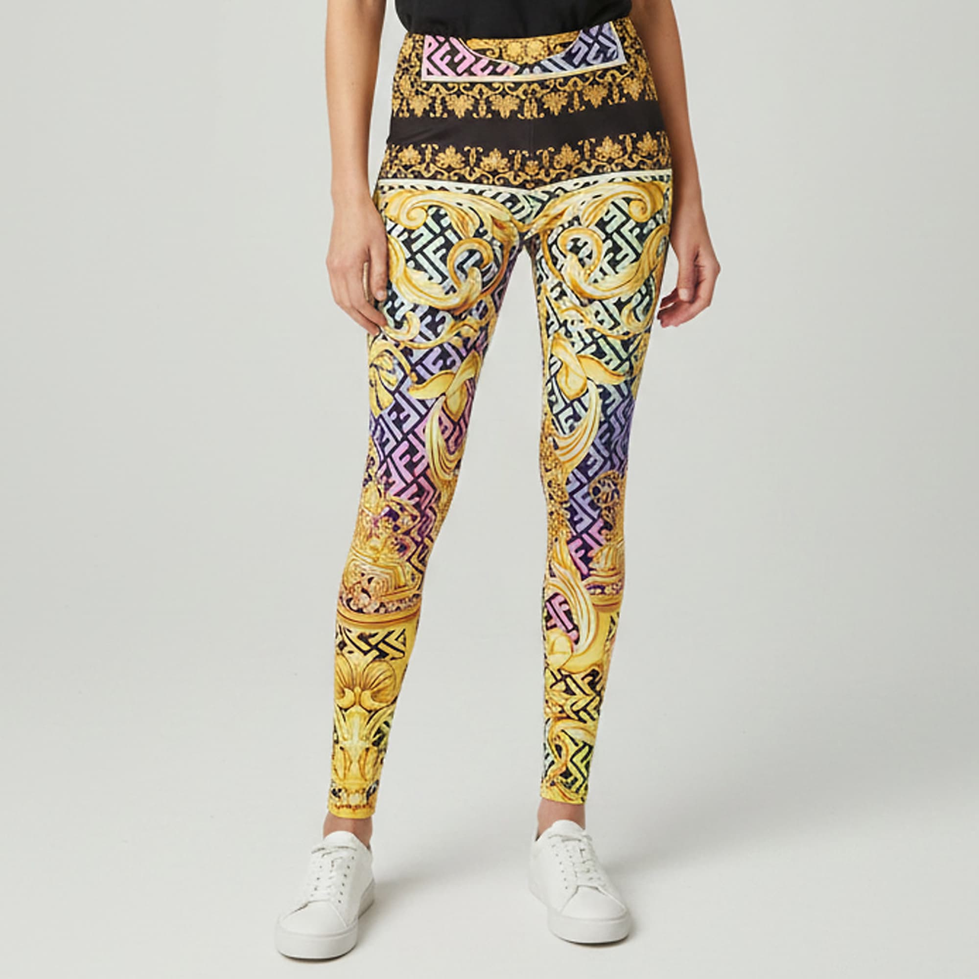 Fendace Multicolor Monogram Baroque Print Jersey Leggings S