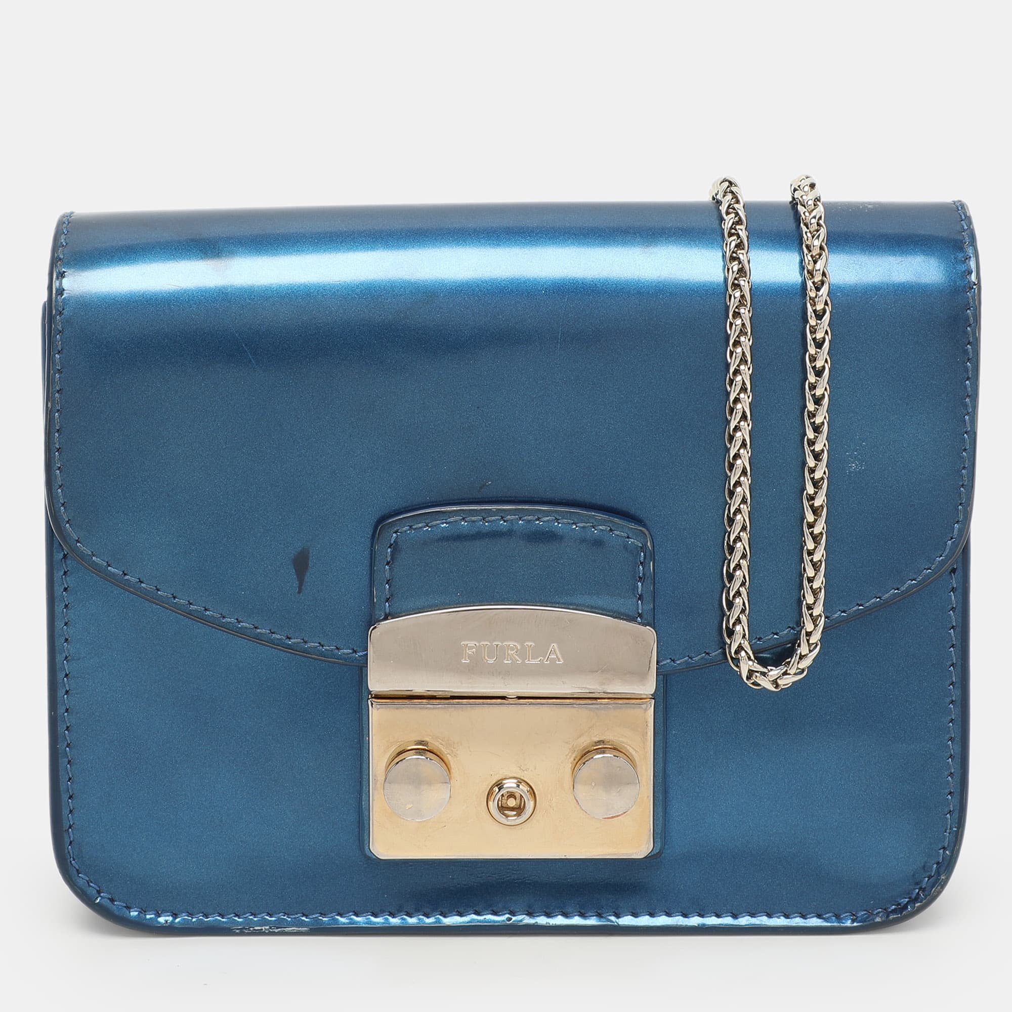 Furla Metropolis Red Patent Leather Mini Crossbody Bag