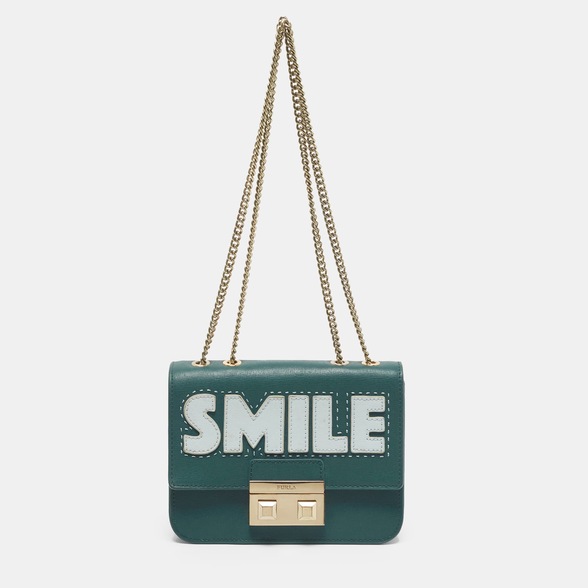 Furla Bella Smile Mini Green/Light Blue Leather Shoulder Bag