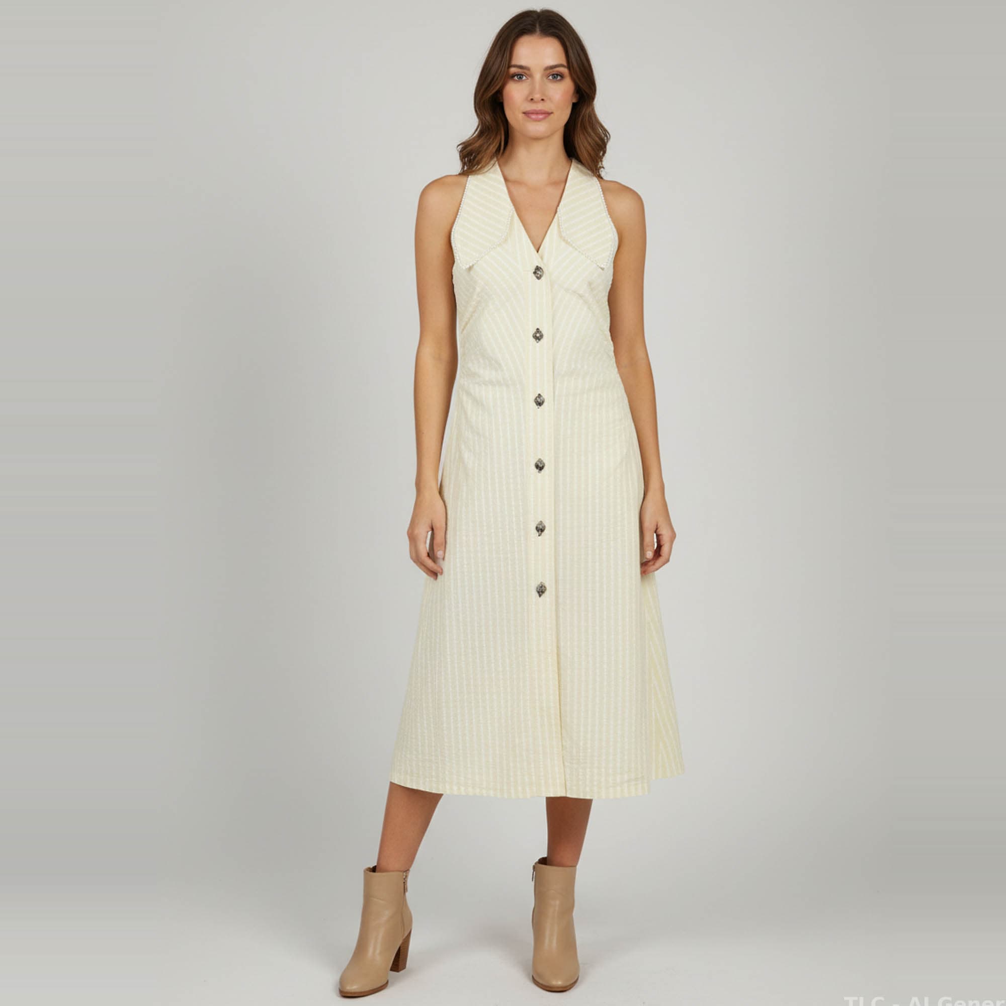 Ganni Yellow Cotton Sleeveless Ruched Midi Dress S