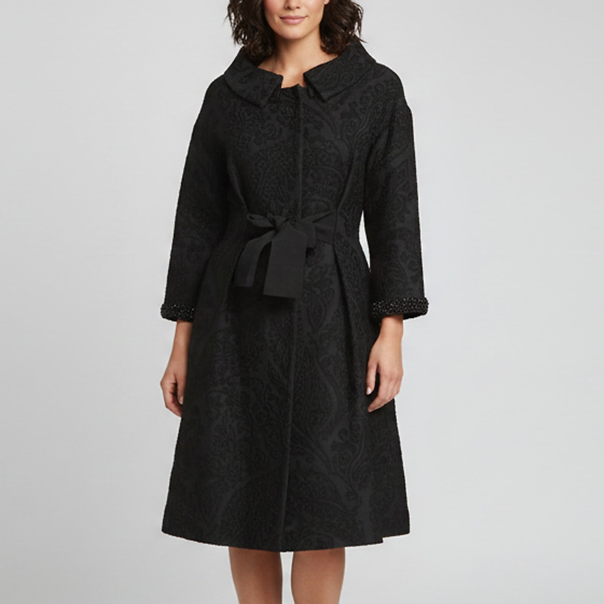 Giambattista Valli Black Bead Embellished Floral Jacquard Coat S