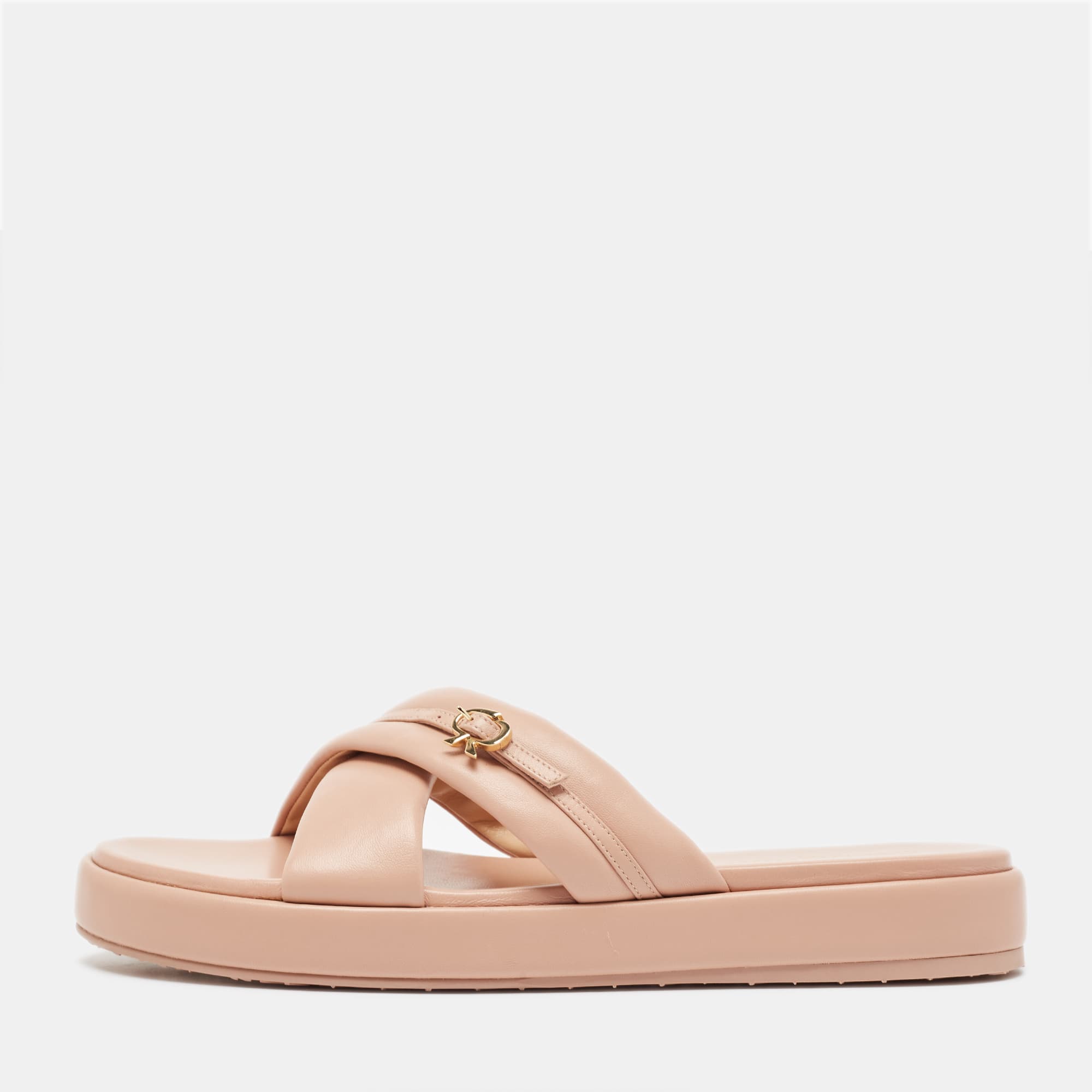 Gianvito Rossi Pink Leather Alima Slide Flats Size 41.5