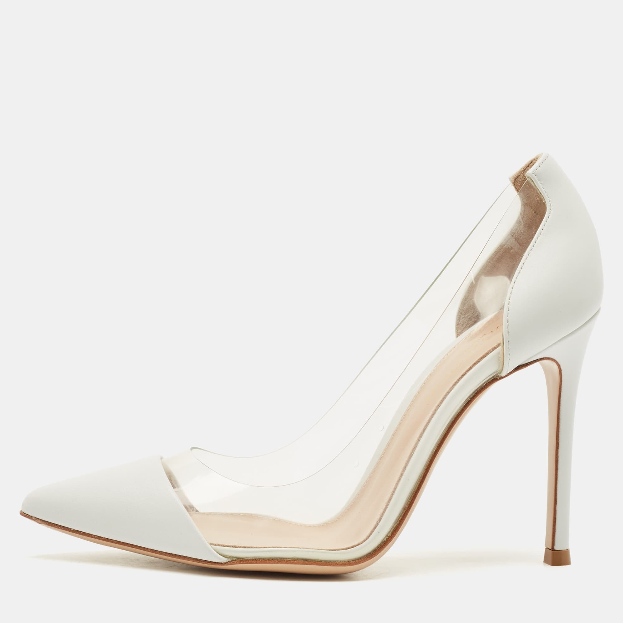 Gianvito Rossi White Leather and PVC Plexi Pumps Size 35