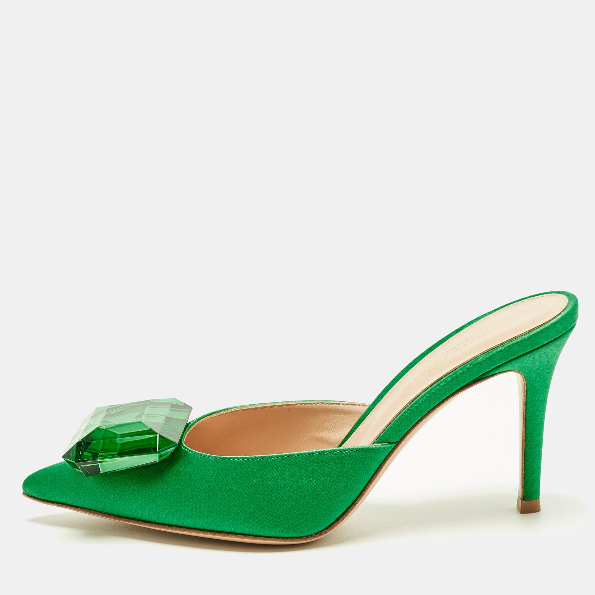 Gianvito Rossi Jaipur Size 36 Green Satin Mules
