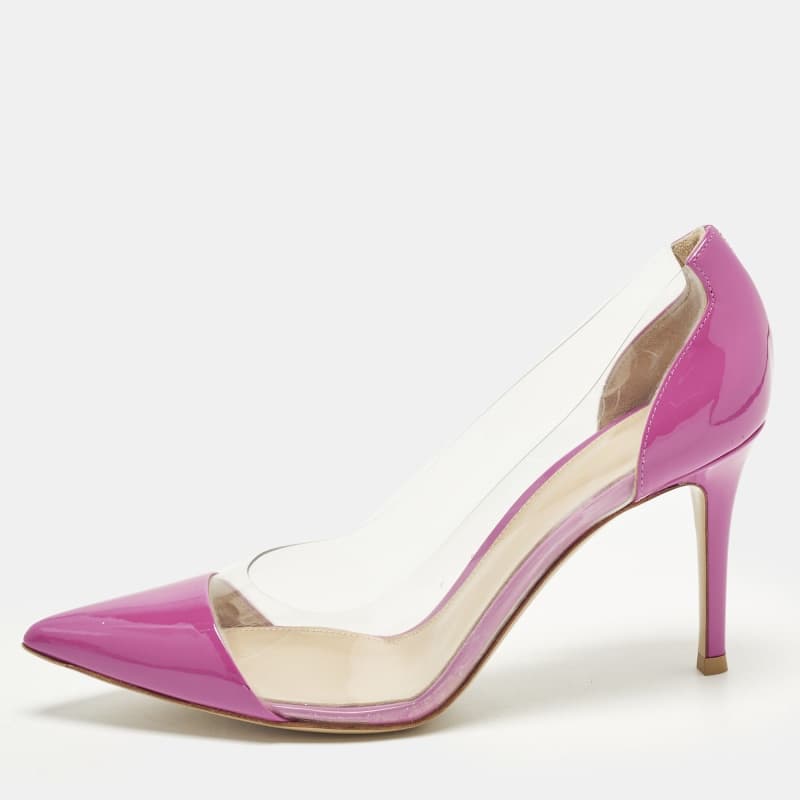 Gianvito Rossi Plexi Size 38.5 Pink Patent Leather and PVC Pumps