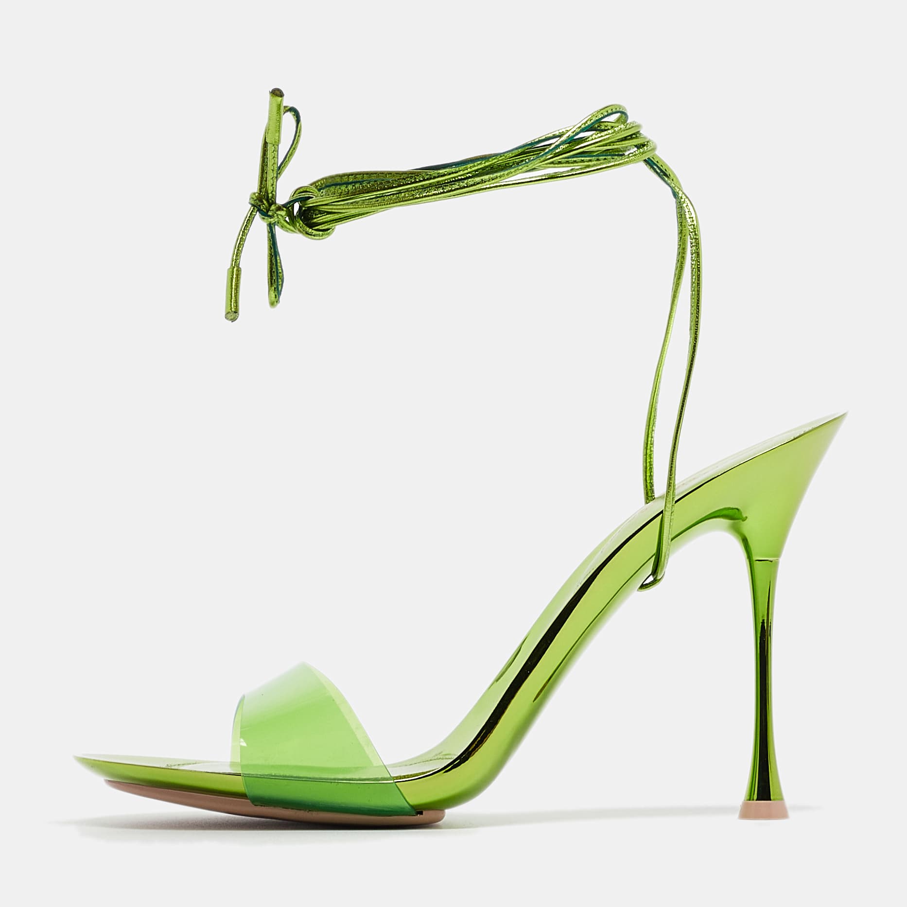Gianvito Rossi Spice Size 39 Green Leather and PVC Ankle Strap Sandals