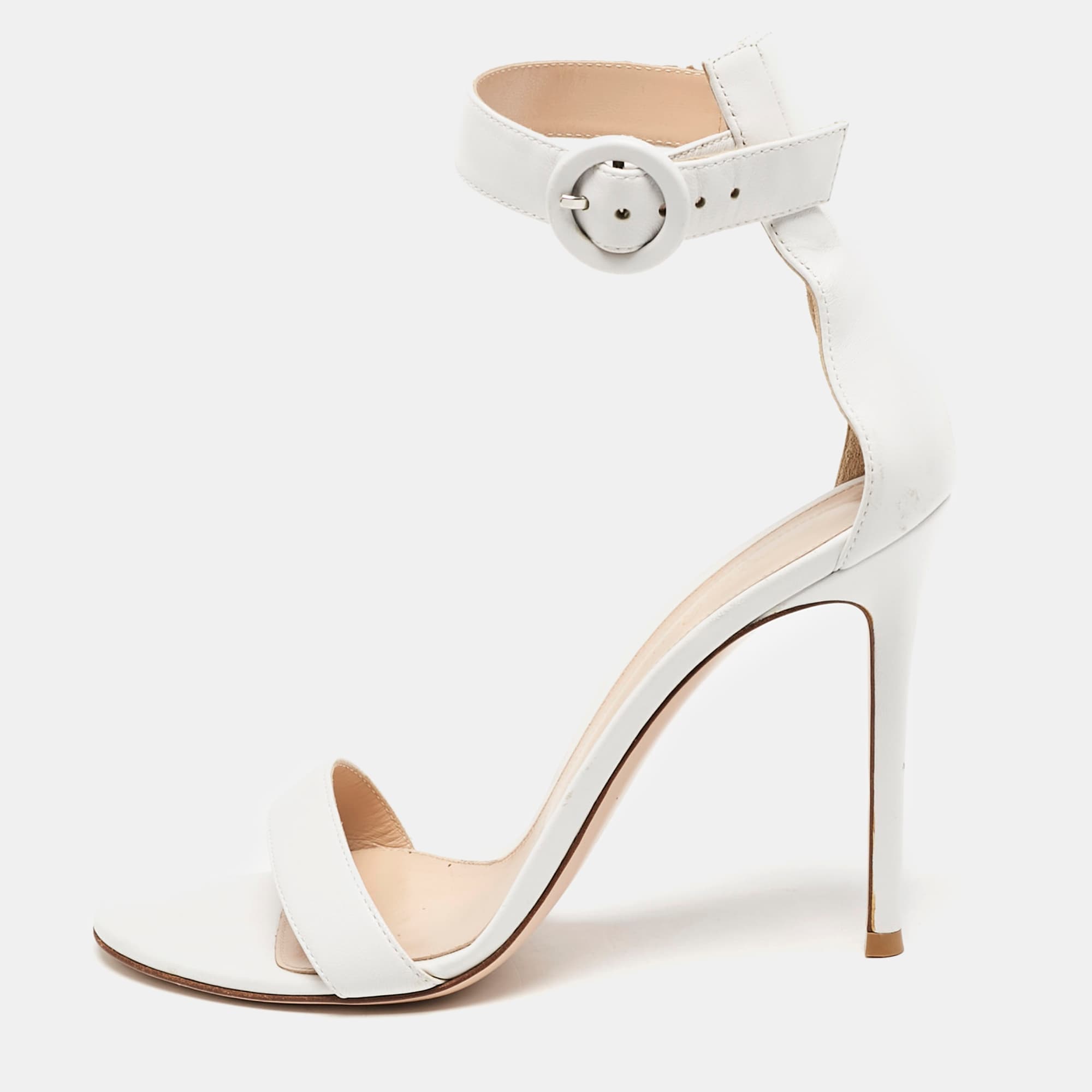 Gianvito Rossi White Suede Embellished Portofino Ankle Cuff Sandals Size 40