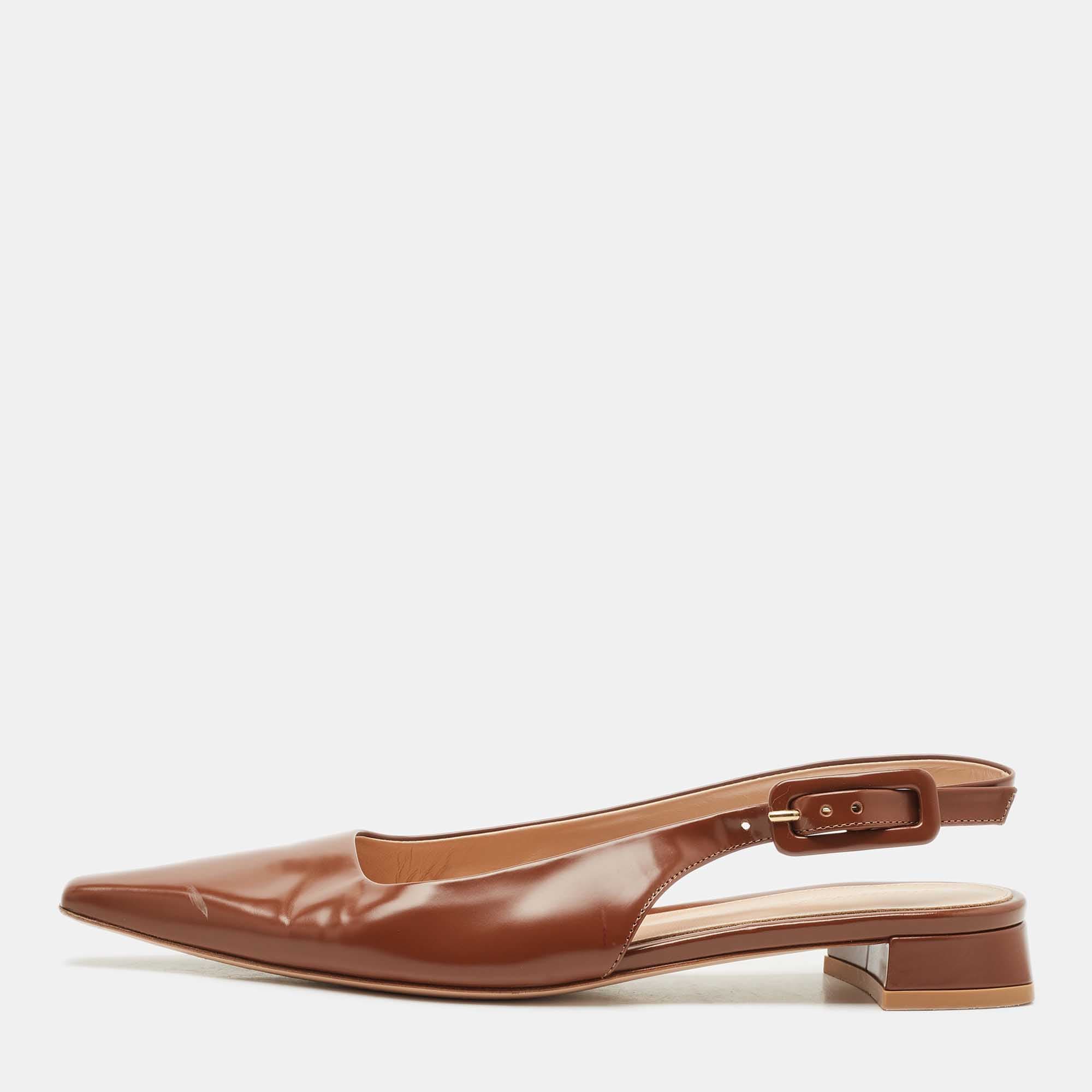 Gianvito Rossi Brown Leather Lindsay Slingback Flats Size 36.5