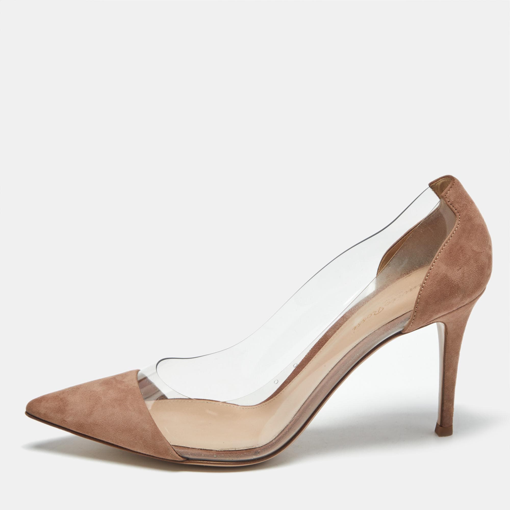 Gianvito Rossi Beige/Transparent Suede and PVC Plexi Pumps Size 40