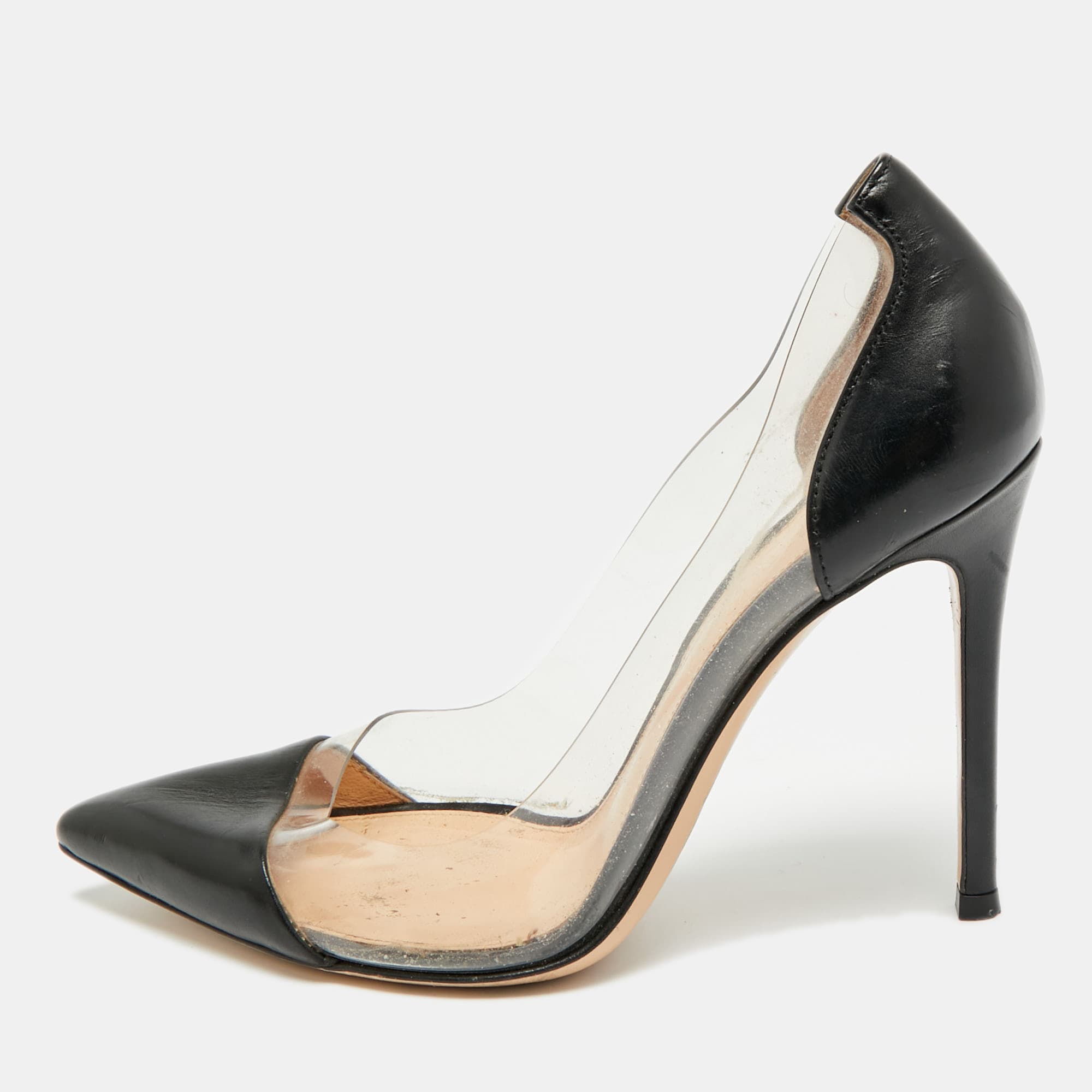 Gianvito Rossi Plexi Size 36 Black/Transparent Leather and PVC Pumps