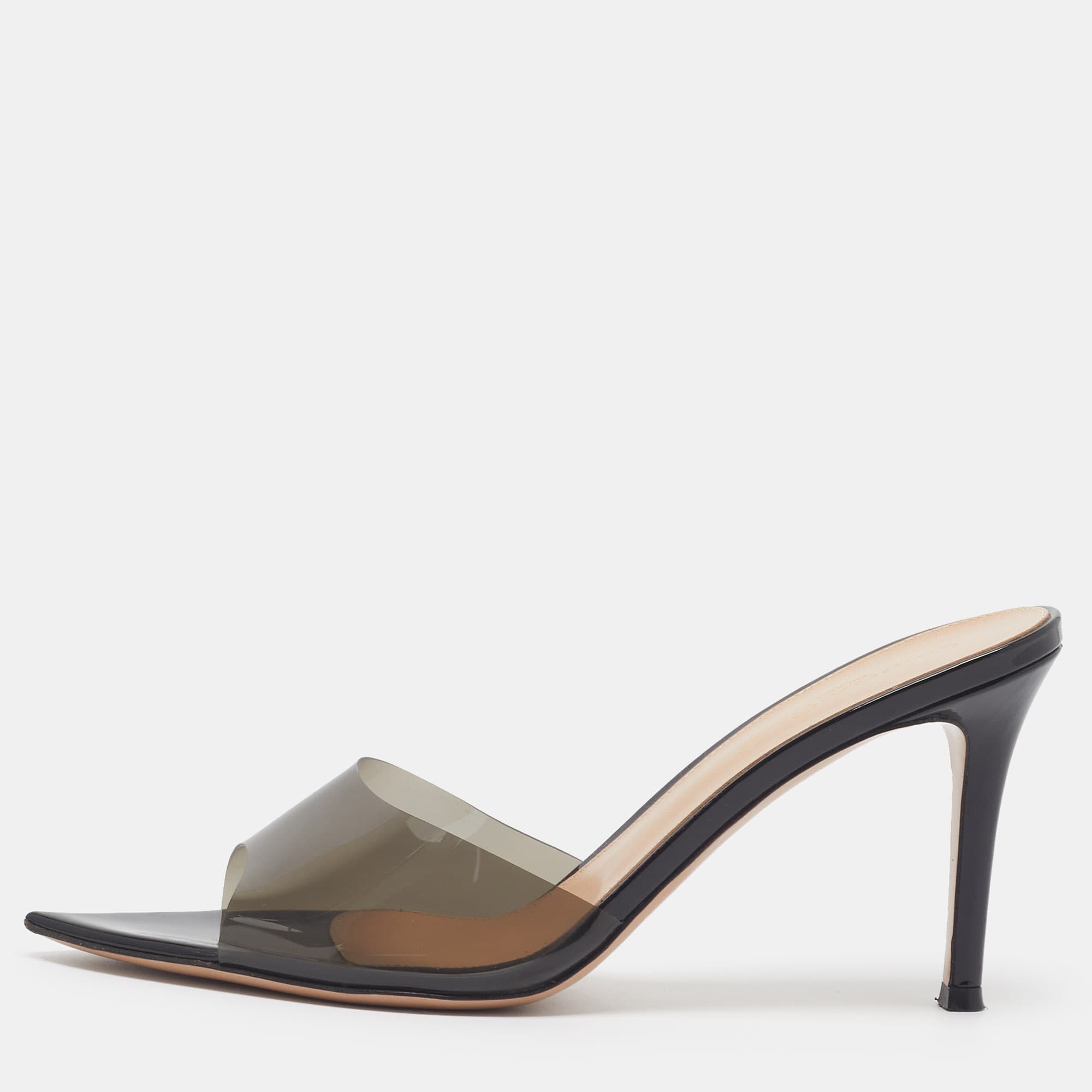 Gianvito Rossi Elle Size 38.5 Black PVC Slide Sandals
