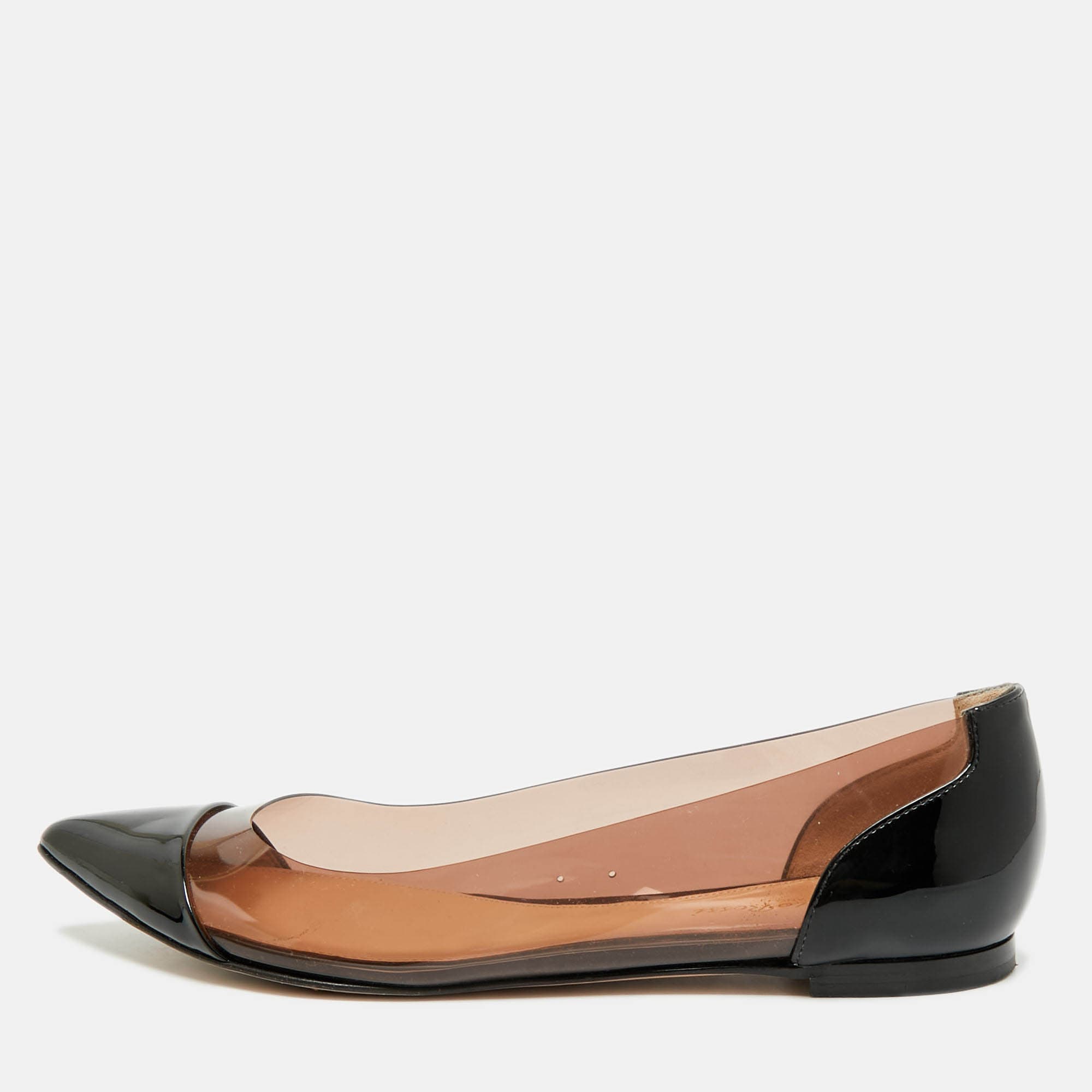 Gianvito Rossi Plexi Size 36 Black Patent Leather and PVC Ballet Flats