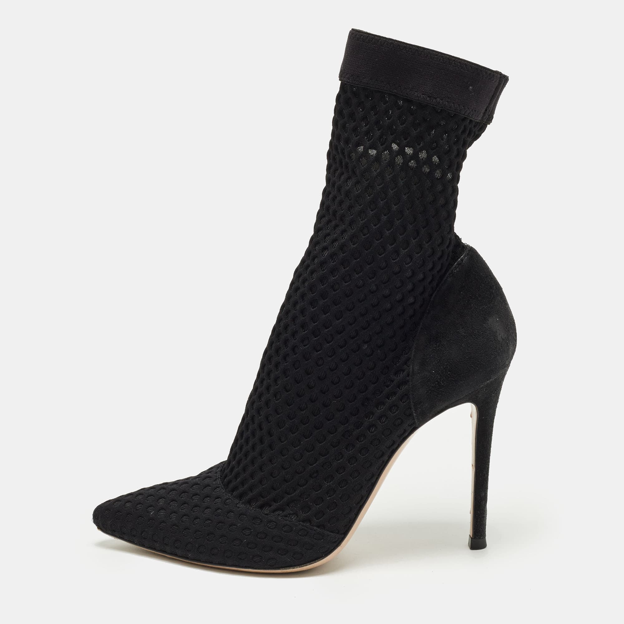 Gianvito Rossi Size 37.5 Black Knit Fabric Ankle Length Boots