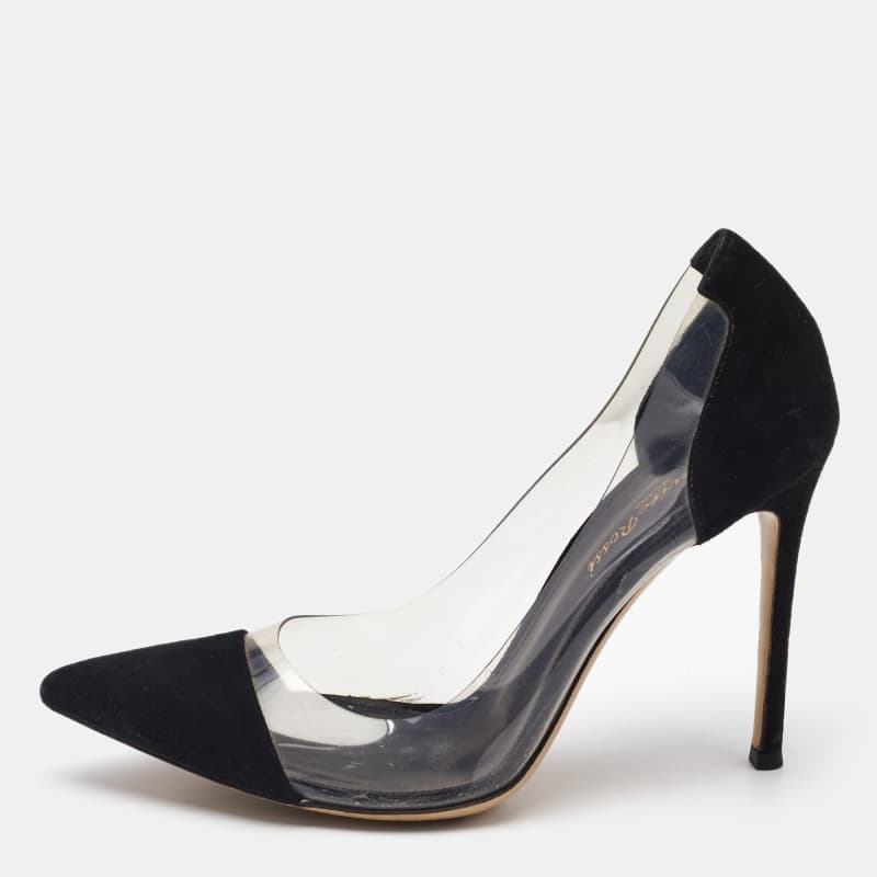 Gianvito Rossi Black Suede and PVC Plexi Pumps Size 38.5