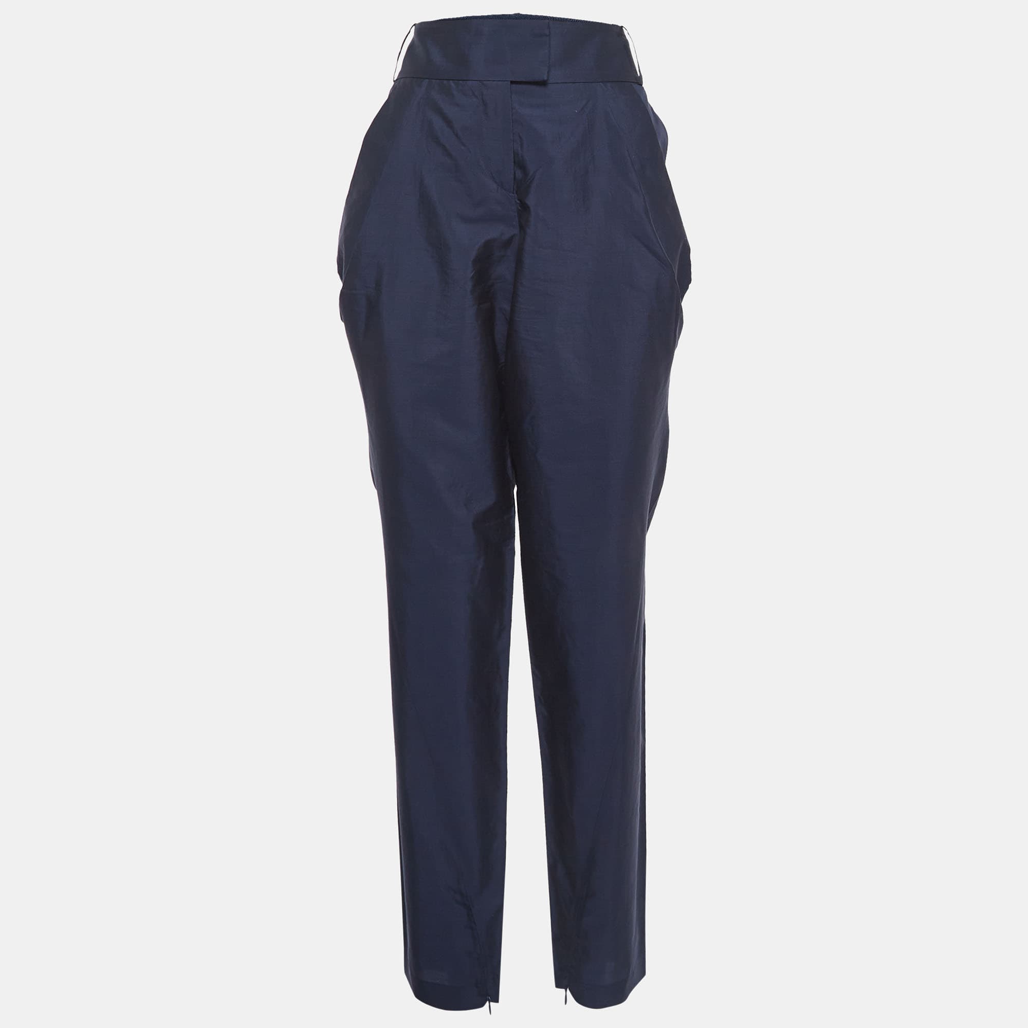Giorgio Armani Navy Blue Silk Blend Trousers L
