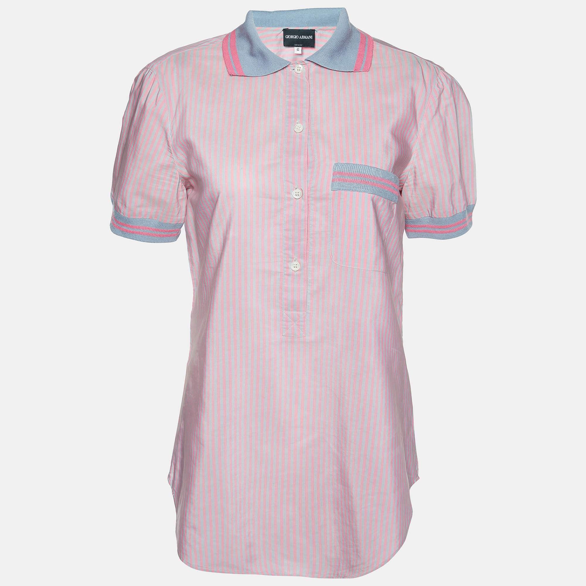 Giorgio Armani Pink Stripe Poplin Half Placket Shirt M
