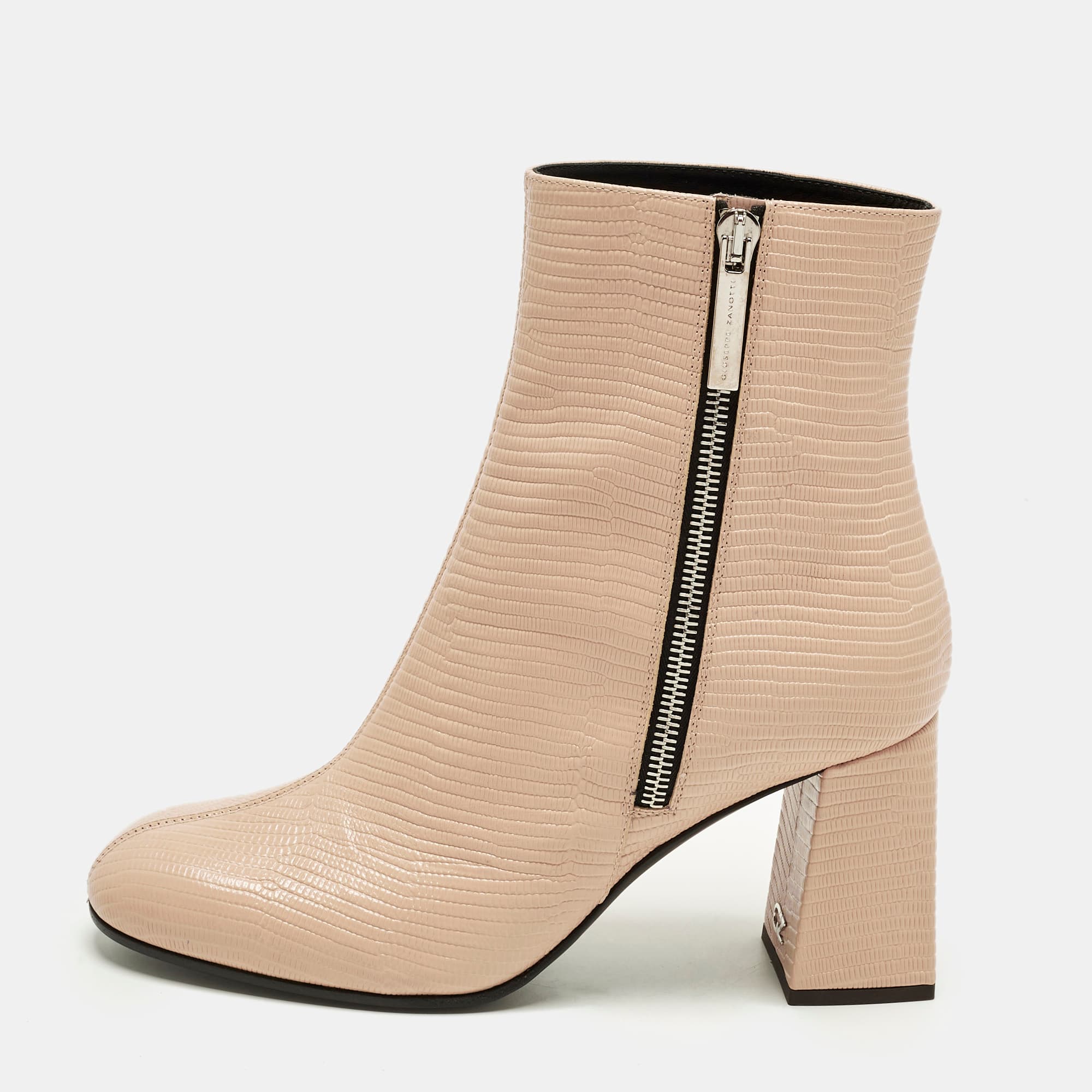 Giuseppe Zanotti Size 38 Beige Lizard Embossed Leather Ankle Length Boots
