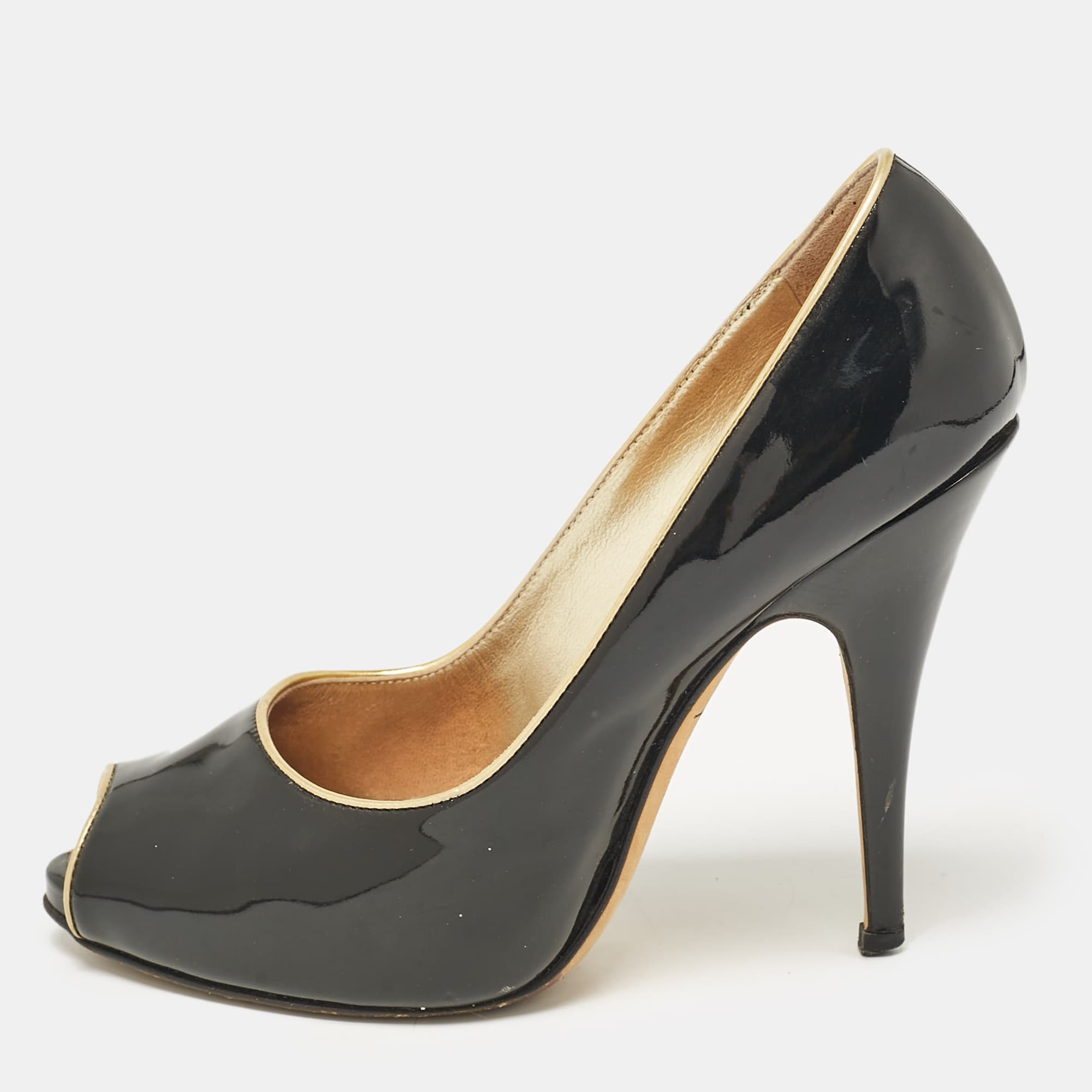 Giuseppe Zanotti Black Patent Leather Peep Toe Pumps Size 37