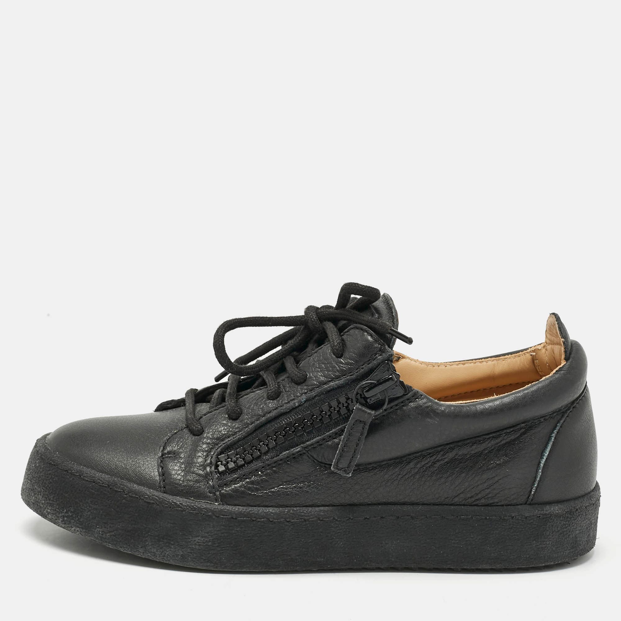 Giuseppe Zanotti Black Leather Frankie Low Top Sneakers Size 37