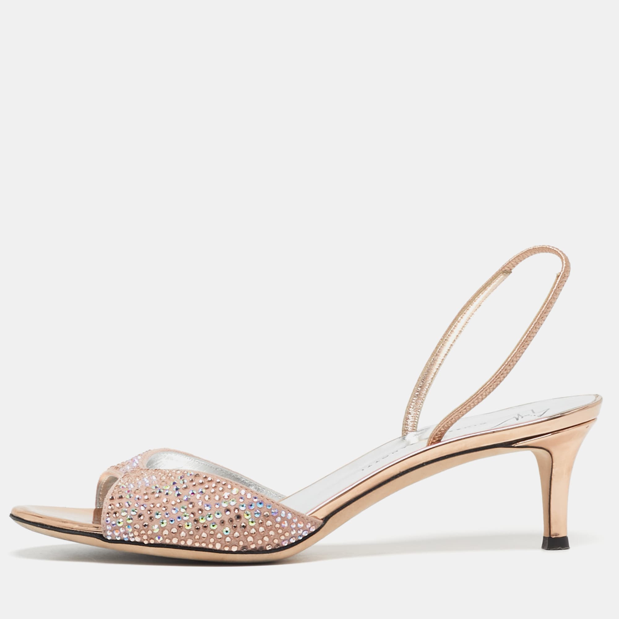 Giuseppe Zanotti Lilibeth Starlight Size 37 Pink Suede Crystal Embellished Slingback Sandals