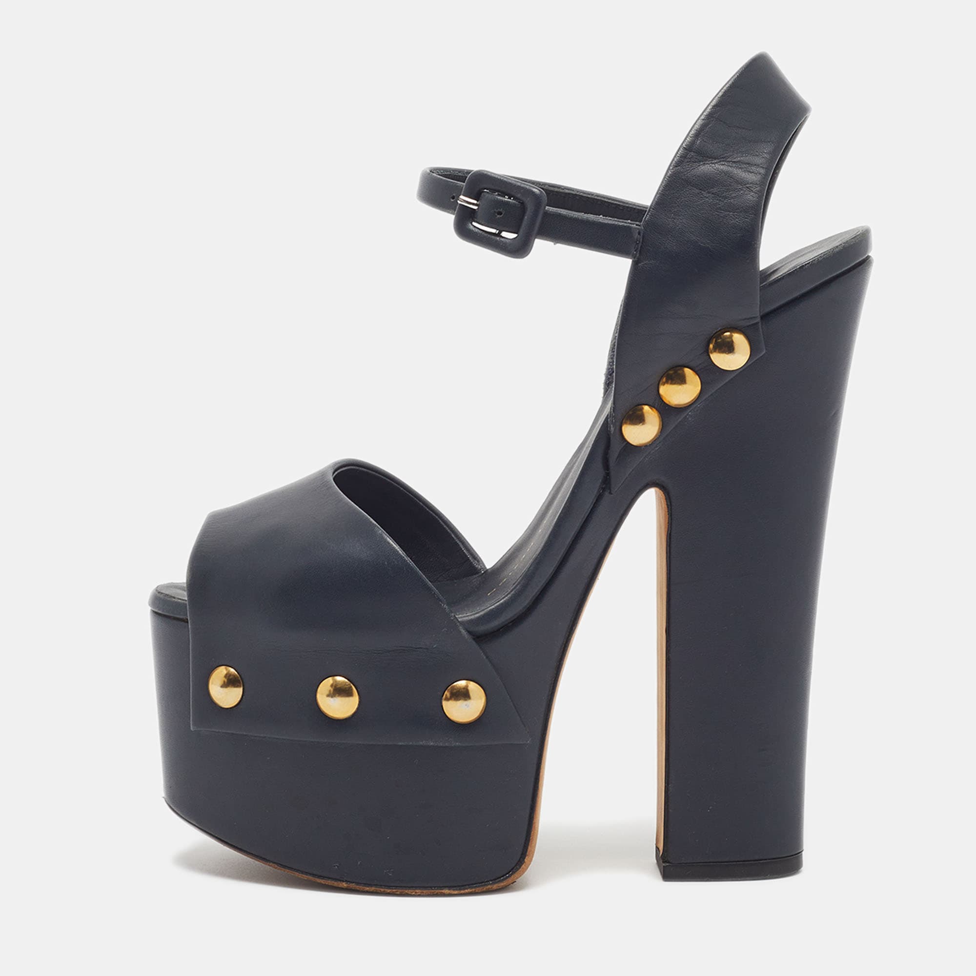 Giuseppe Zanotti Size 36 Navy Blue Leather Platform Ankle Strap Sandals