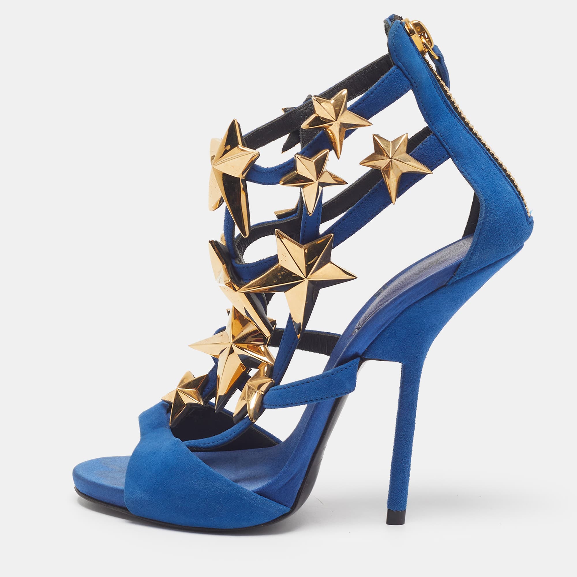 Giuseppe Zanotti Size 37.5 Blue Suede Ankle Strap Sandals