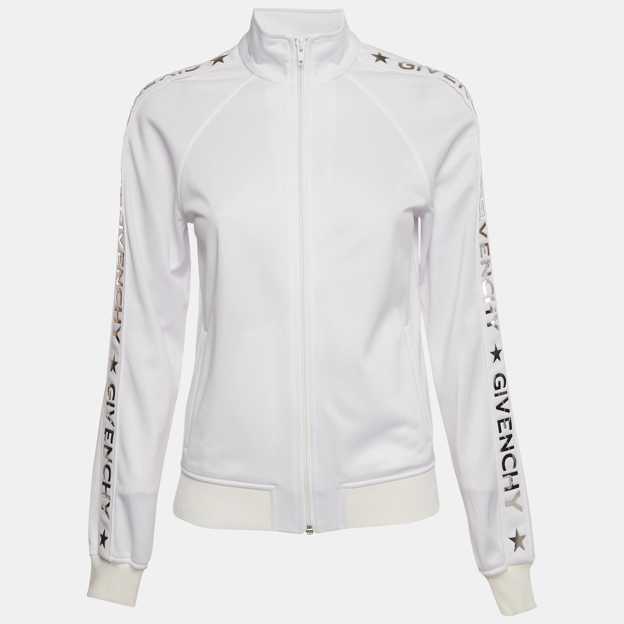 Givenchy White Logo Detail Jersey Zip-Up Jacket S
