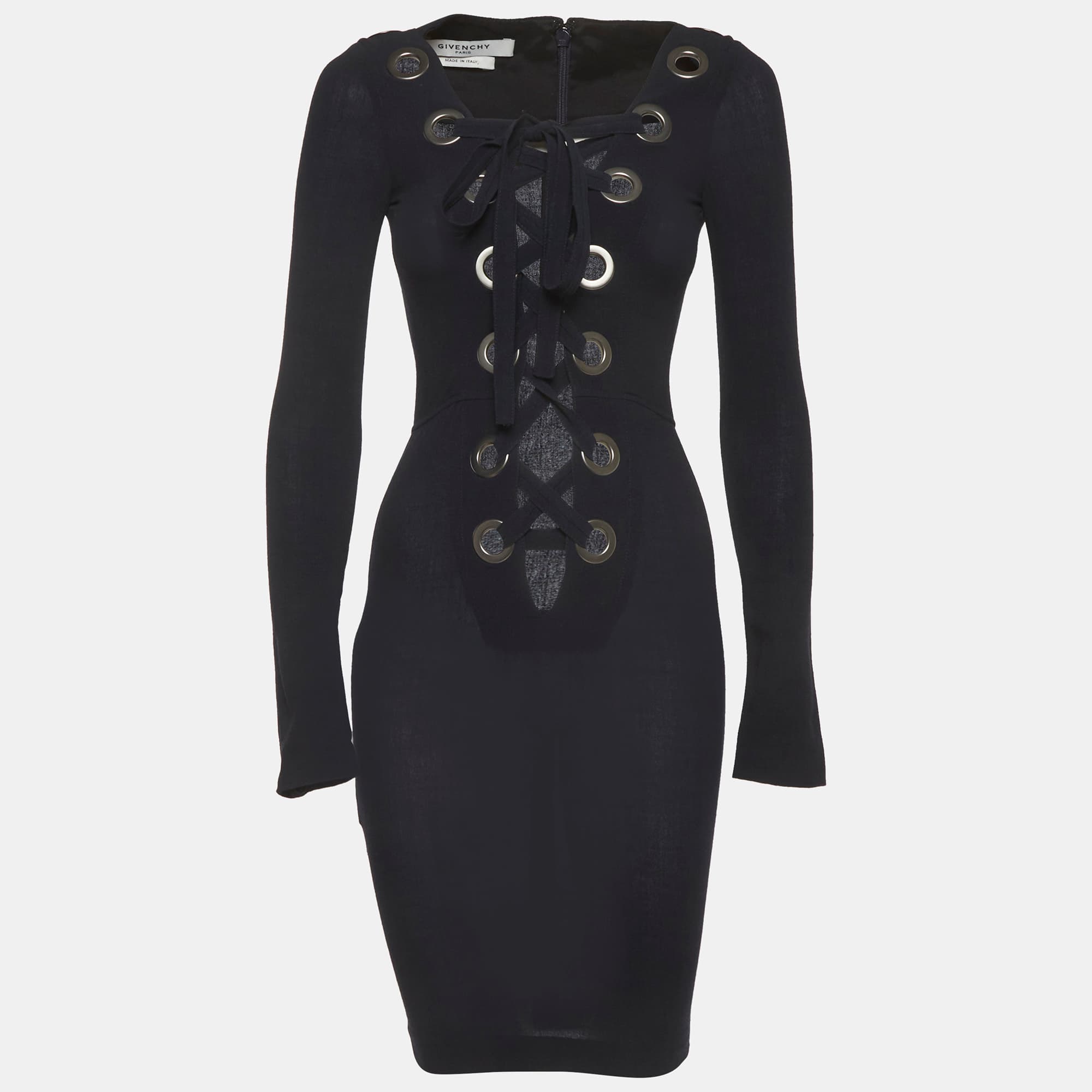 Givenchy Blue Crepe Lace-Up Sheath Dress S