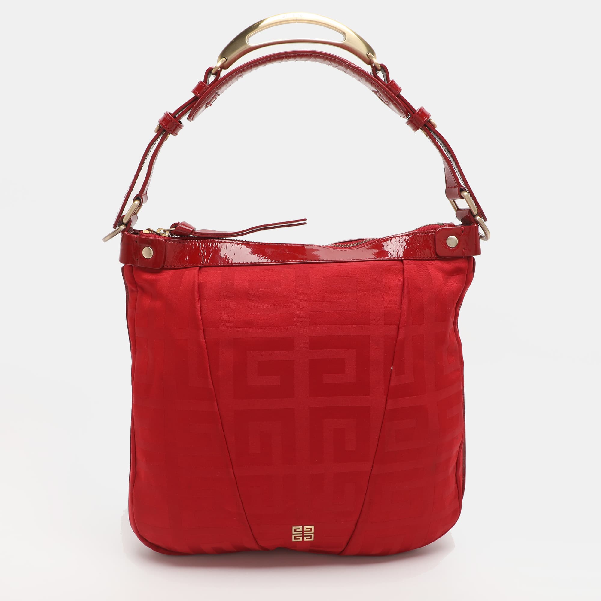 Givenchy Red Monogram Nylon and Patent Leather Hobo