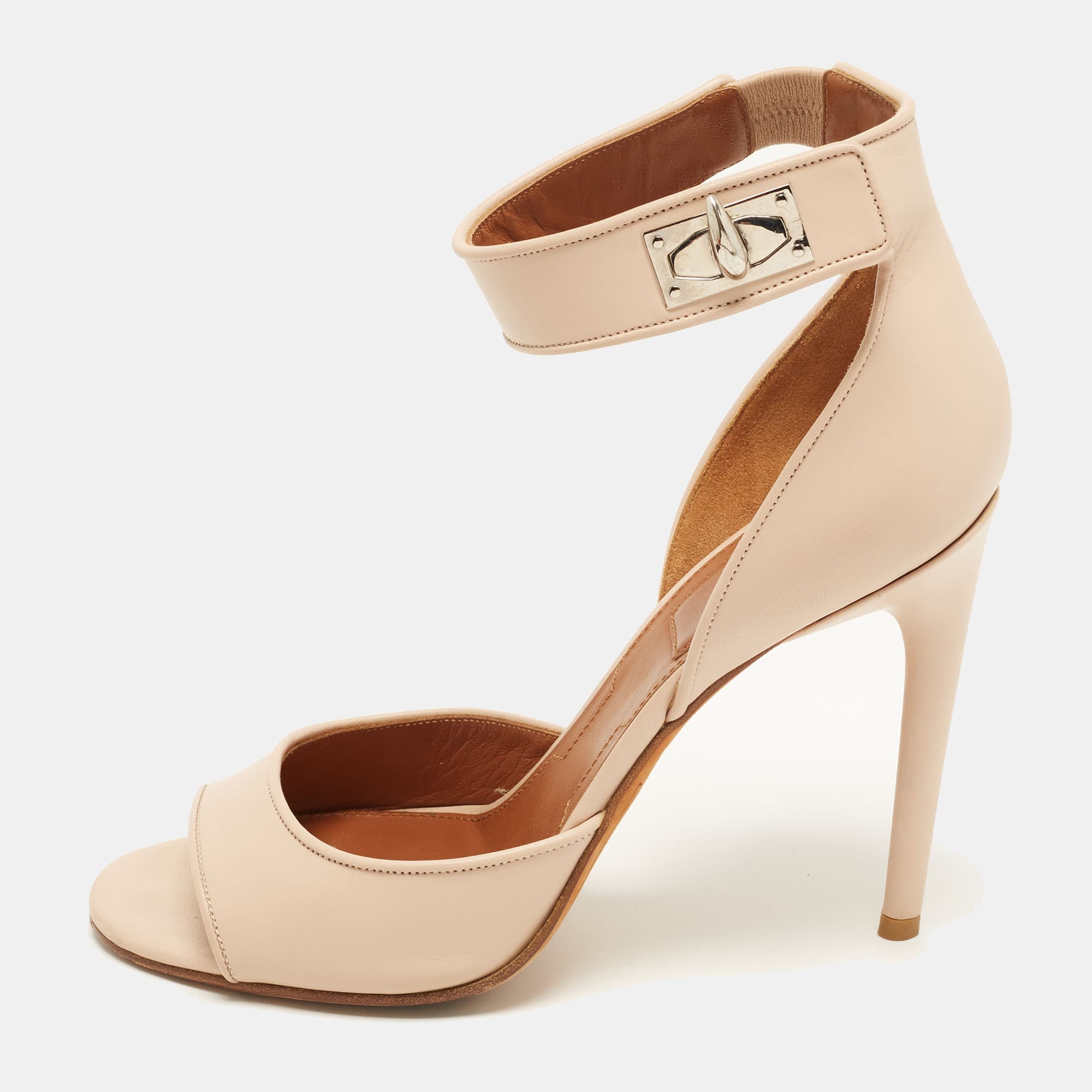 Givenchy Shark Lock Size 40 Beige Leather Ankle Strap Sandals
