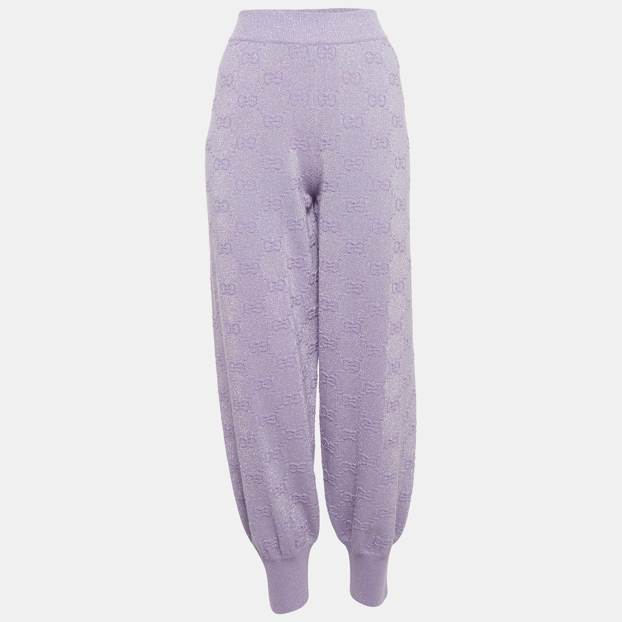 Gucci Light Purple GG Monogram Lurex Knit Sweatpants M