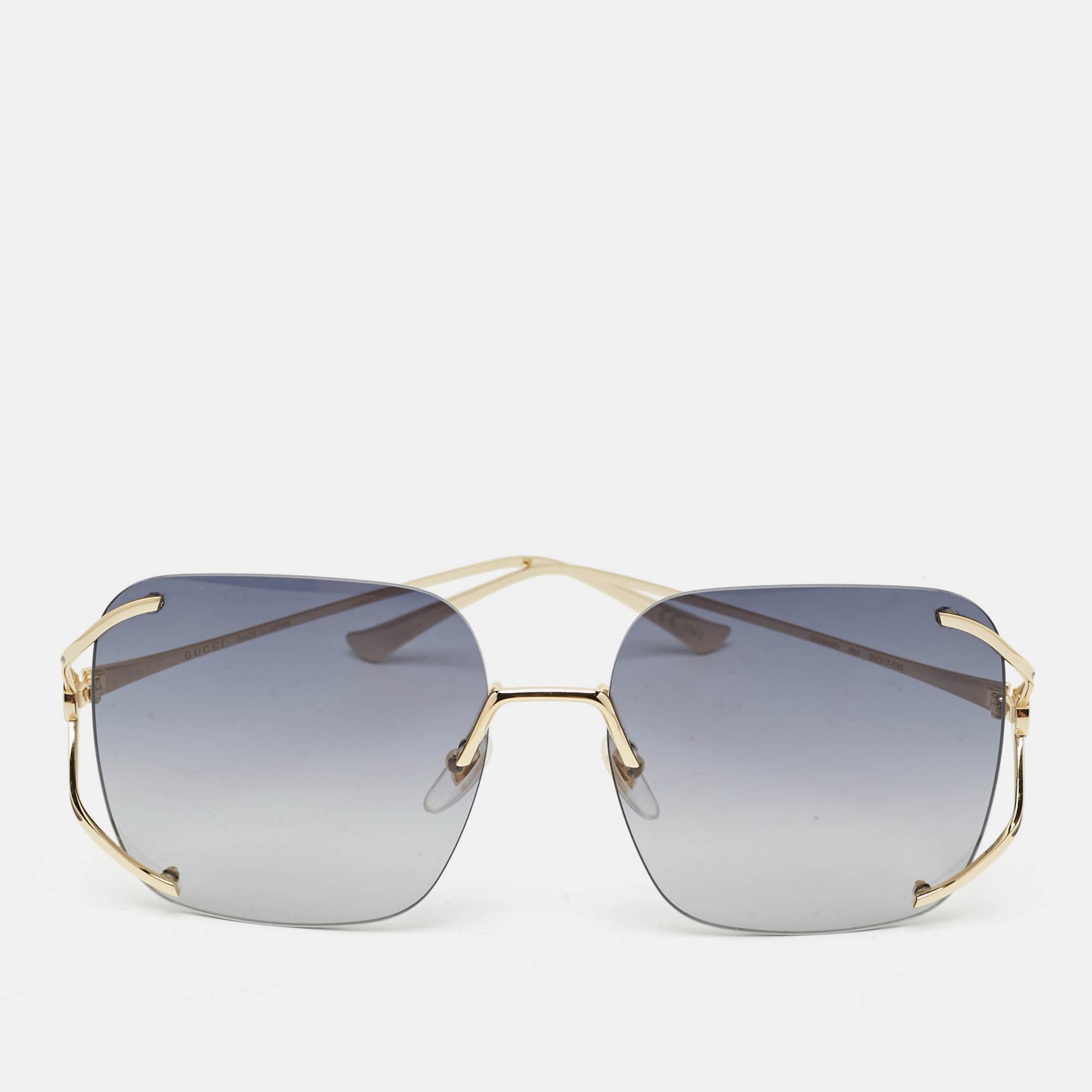 Gucci Grey/Gold Tone Gradient GG0646S Rimless Square Sunglasses