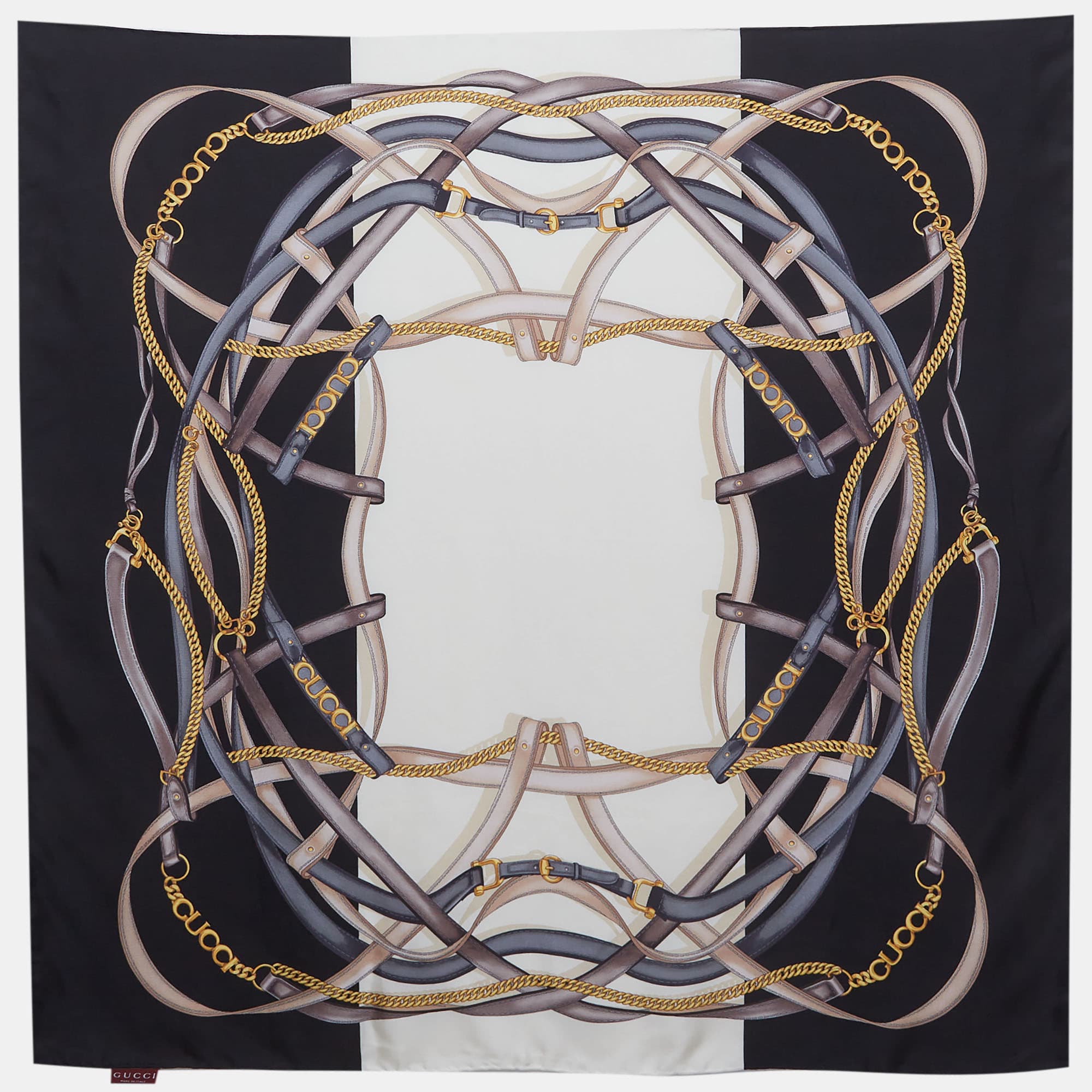 Gucci Black/White Heritage Print Silk Square Scarf