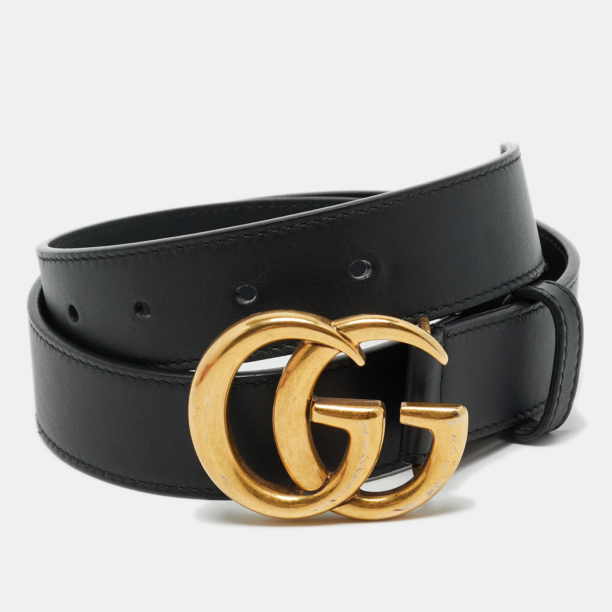 Gucci GG Marmont 75 CM Buckle Belt Black Leather