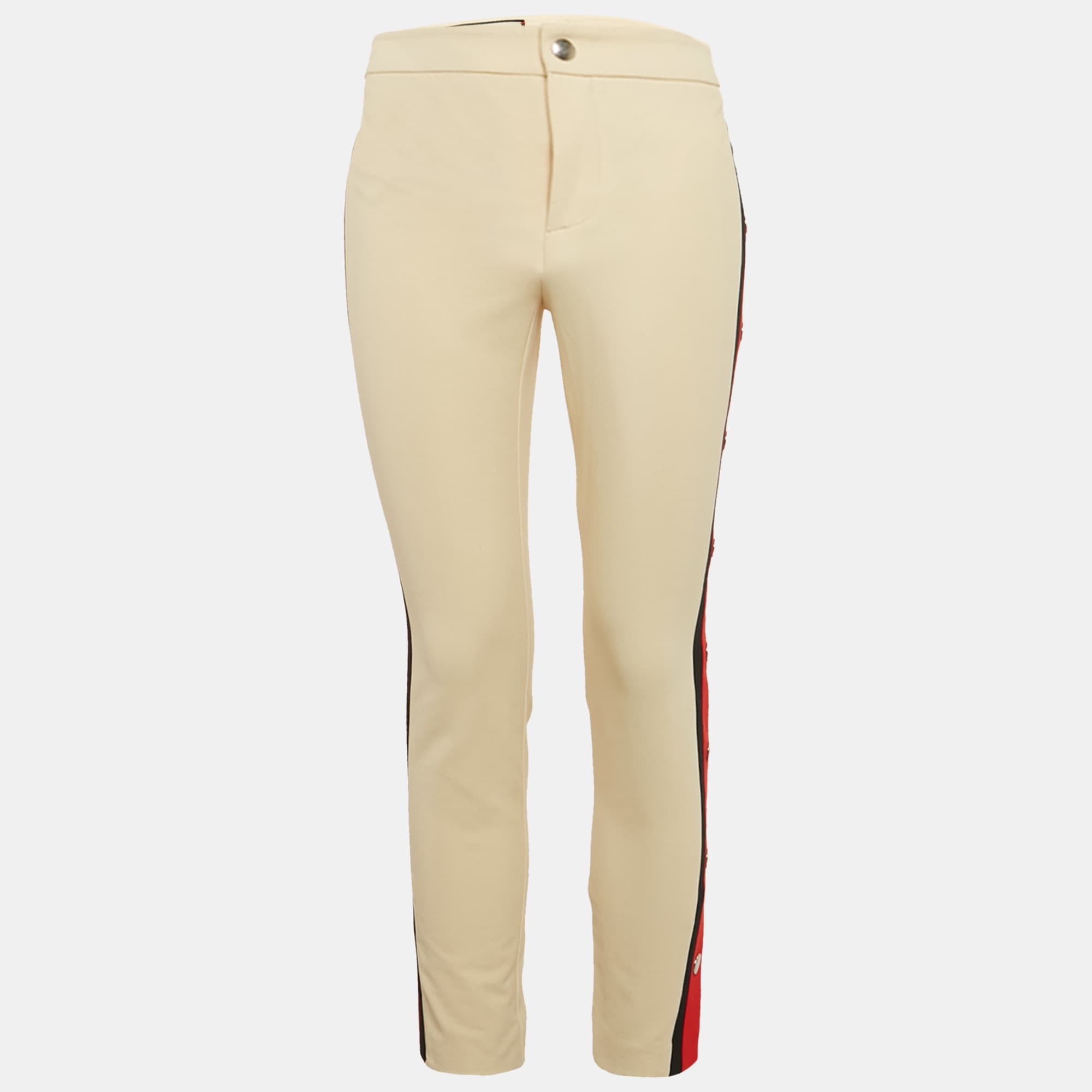 Gucci Beige Cotton Blend Band Detail Trousers S