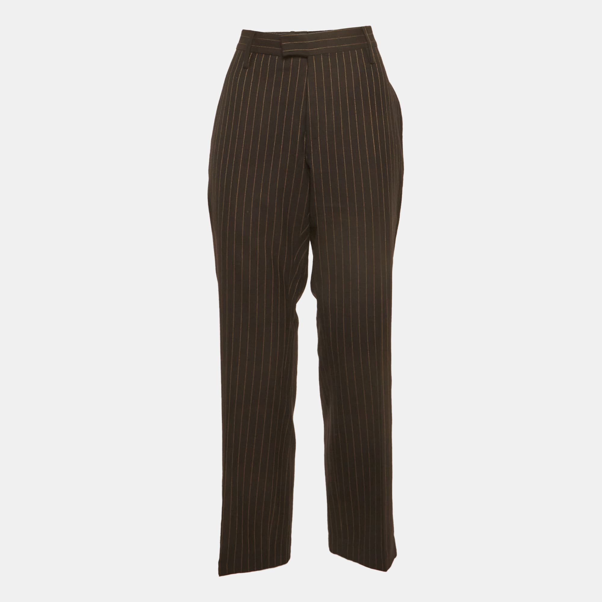 Gucci Brown Pin Striped Wool Regular Fit Trousers L