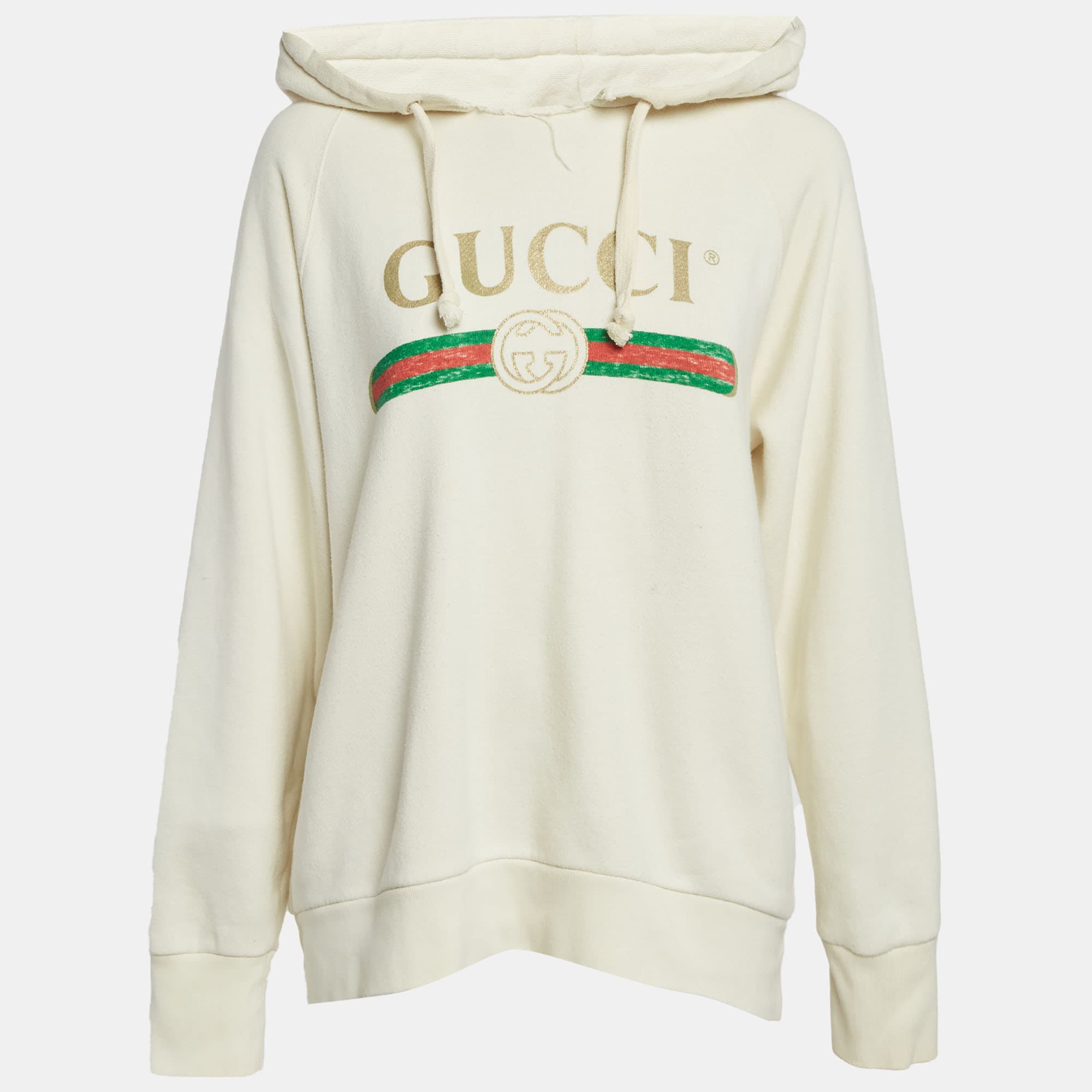 Gucci Cream Cotton Knit Embroidered Blind For Love Hoodie S
