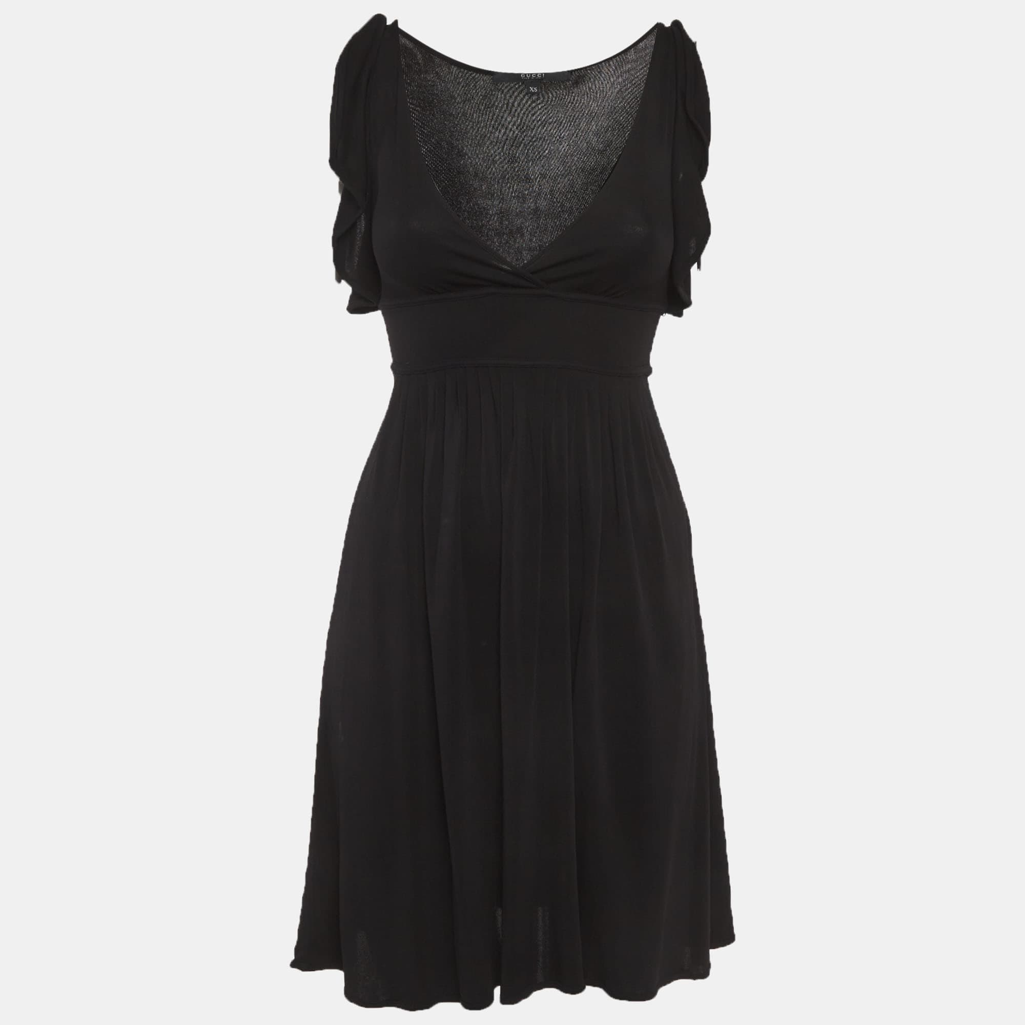Gucci Black Jersey Knit Pleated Mini Dress XS