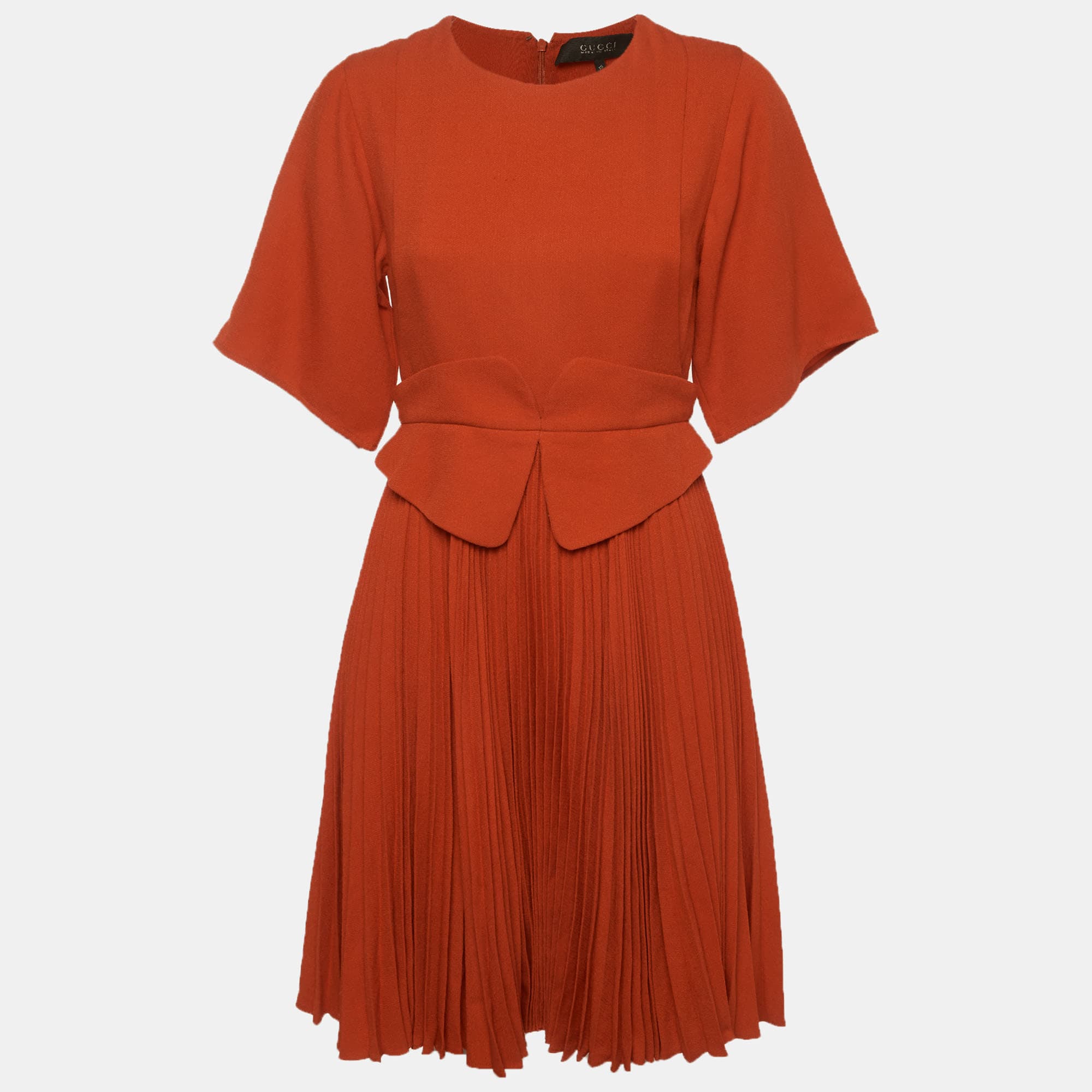 Gucci Orange Sateen Plisse Short Dress S