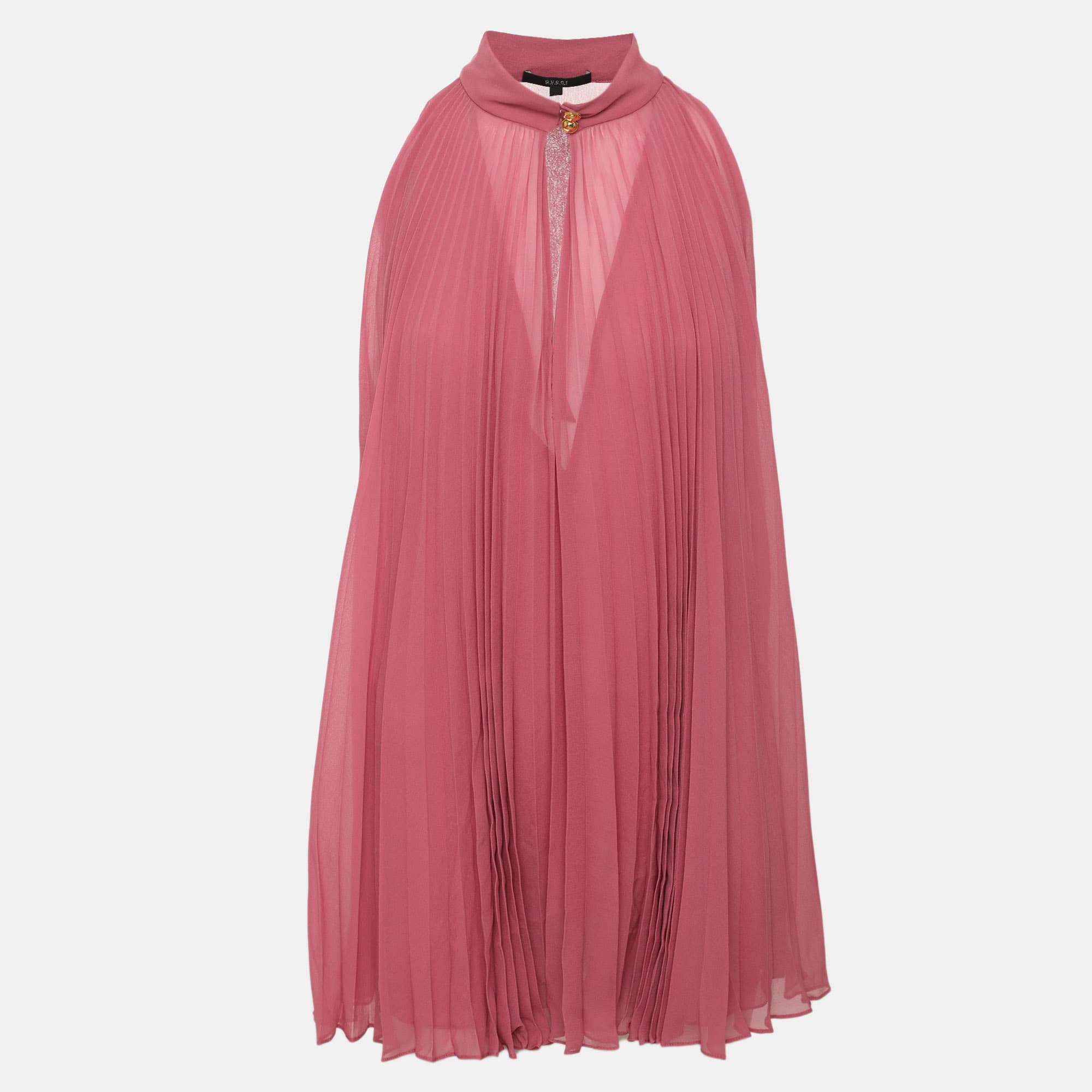 Gucci Pink Pleated Chiffon Halterneck Top M