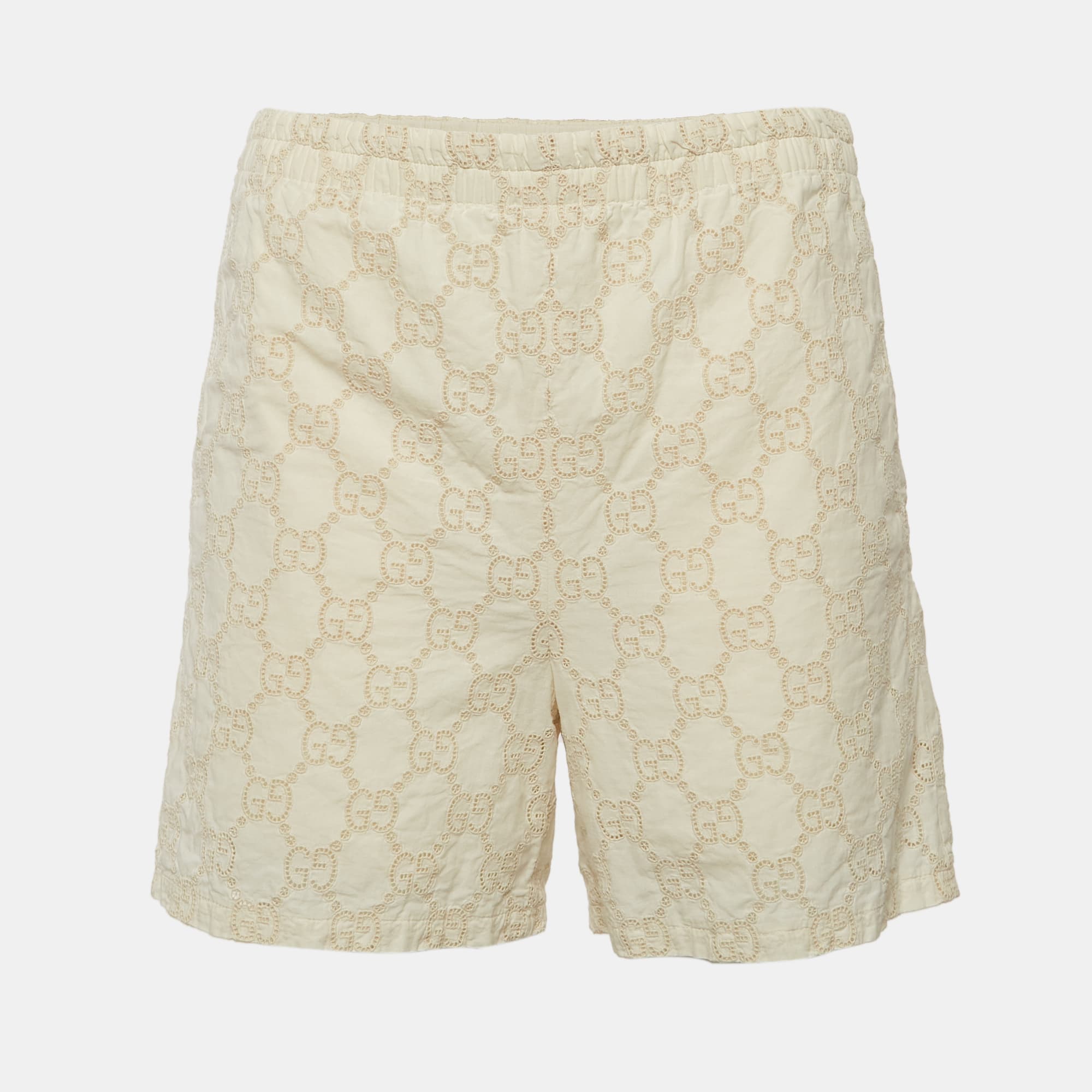 Gucci White Monogram Pattern Cotton Shorts S