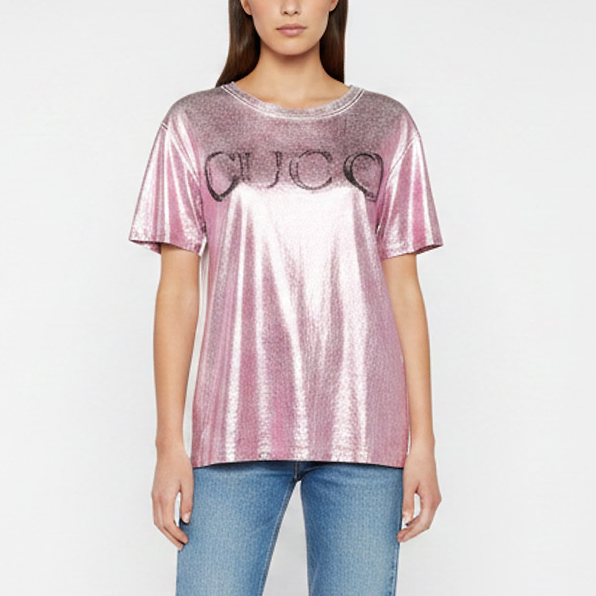 Gucci Metallic Pink Cotton Blind For Love Applique T-Shirt L