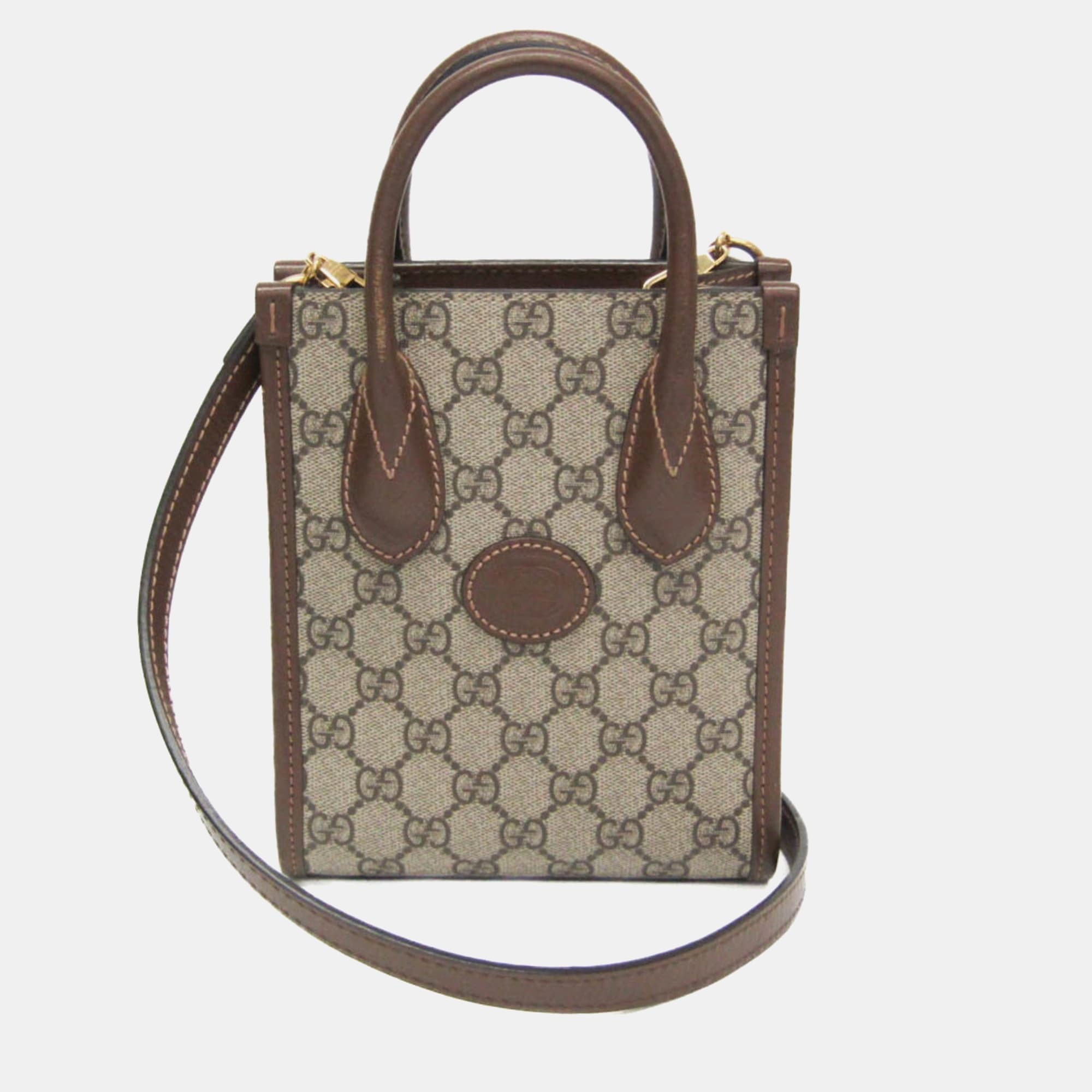 Gucci Interlocking G Leather GG Supreme Shoulder Bag Beige Brown