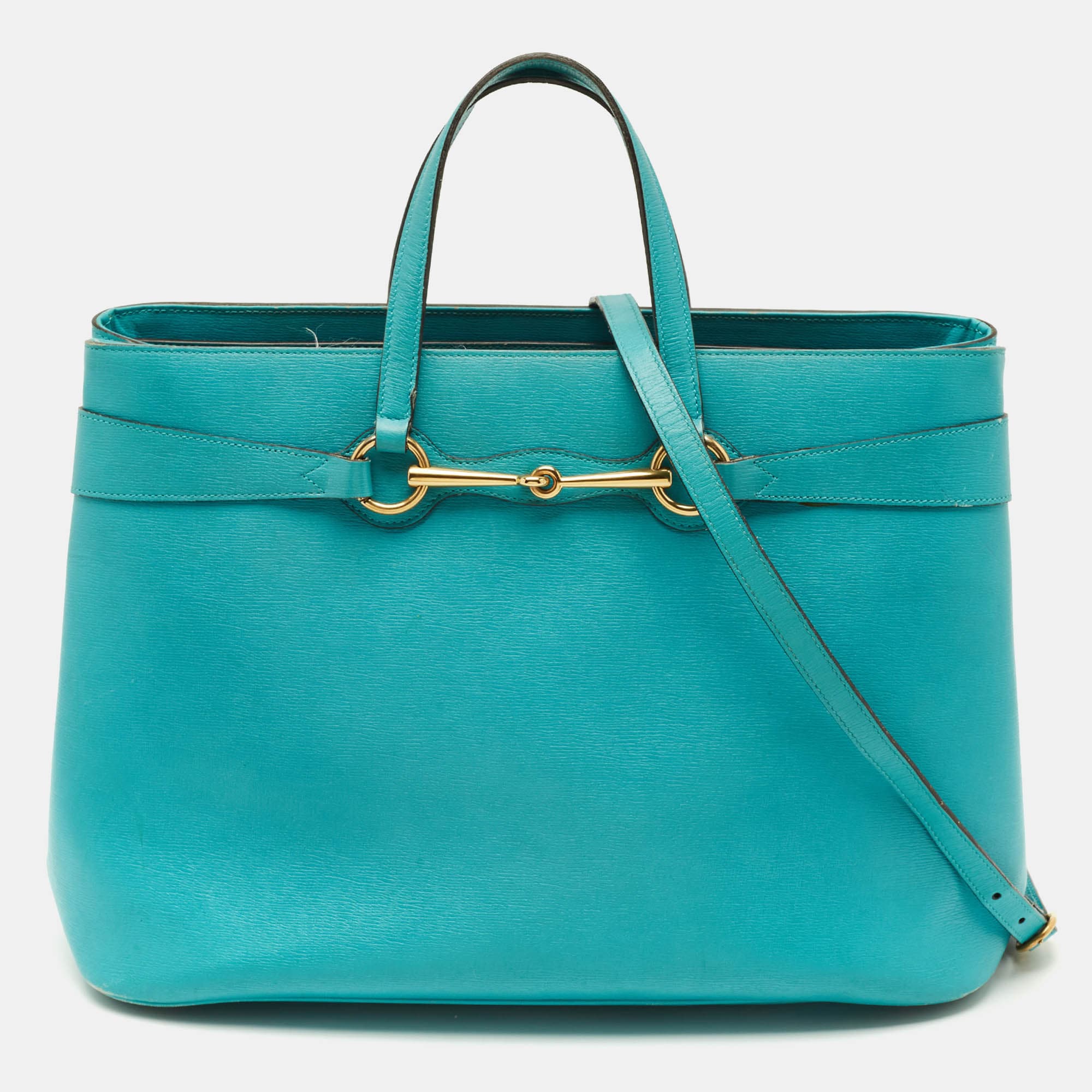 Gucci Bright Bit Large Turquoise Leather Tote