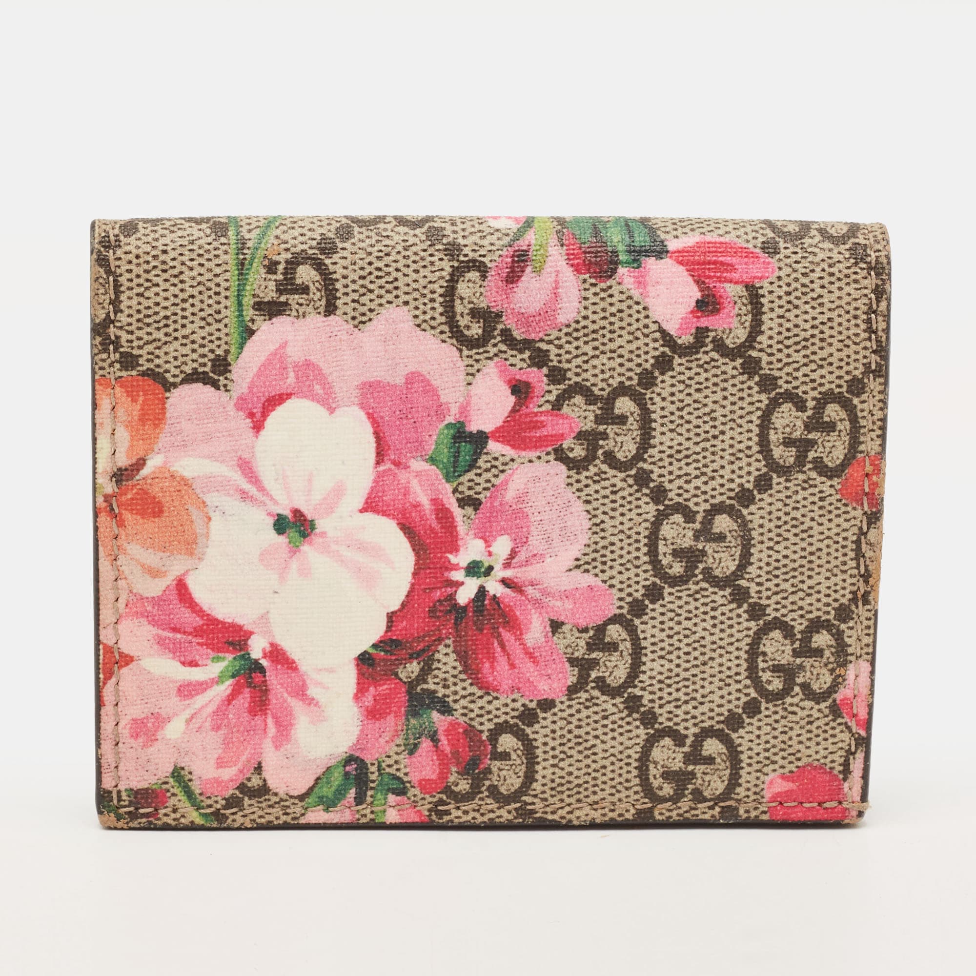 Gucci Pink/Beige GG Blooms Supreme Canvas Card Case