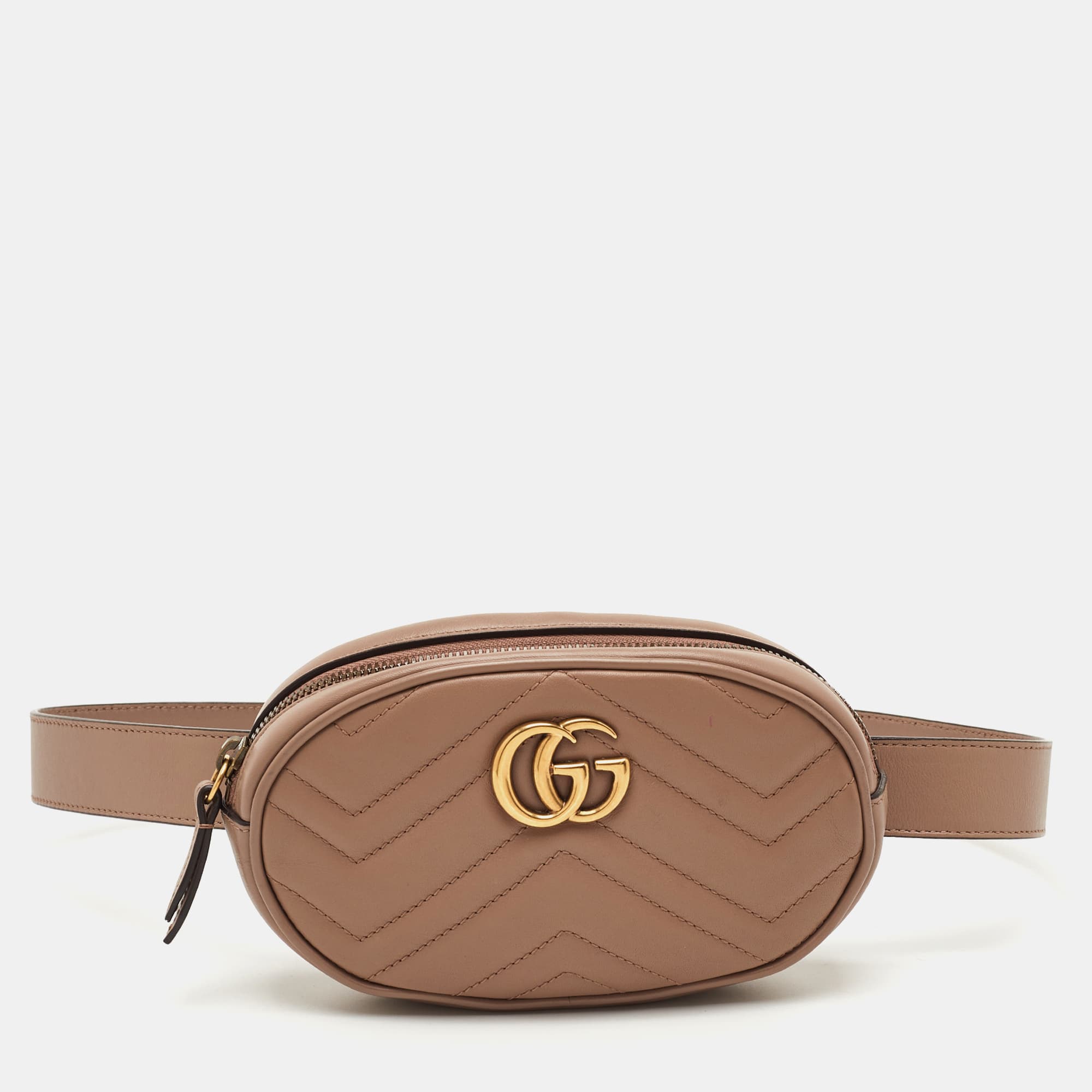 Gucci GG Marmont Mini Beige Matelassé Leather Belt Bag