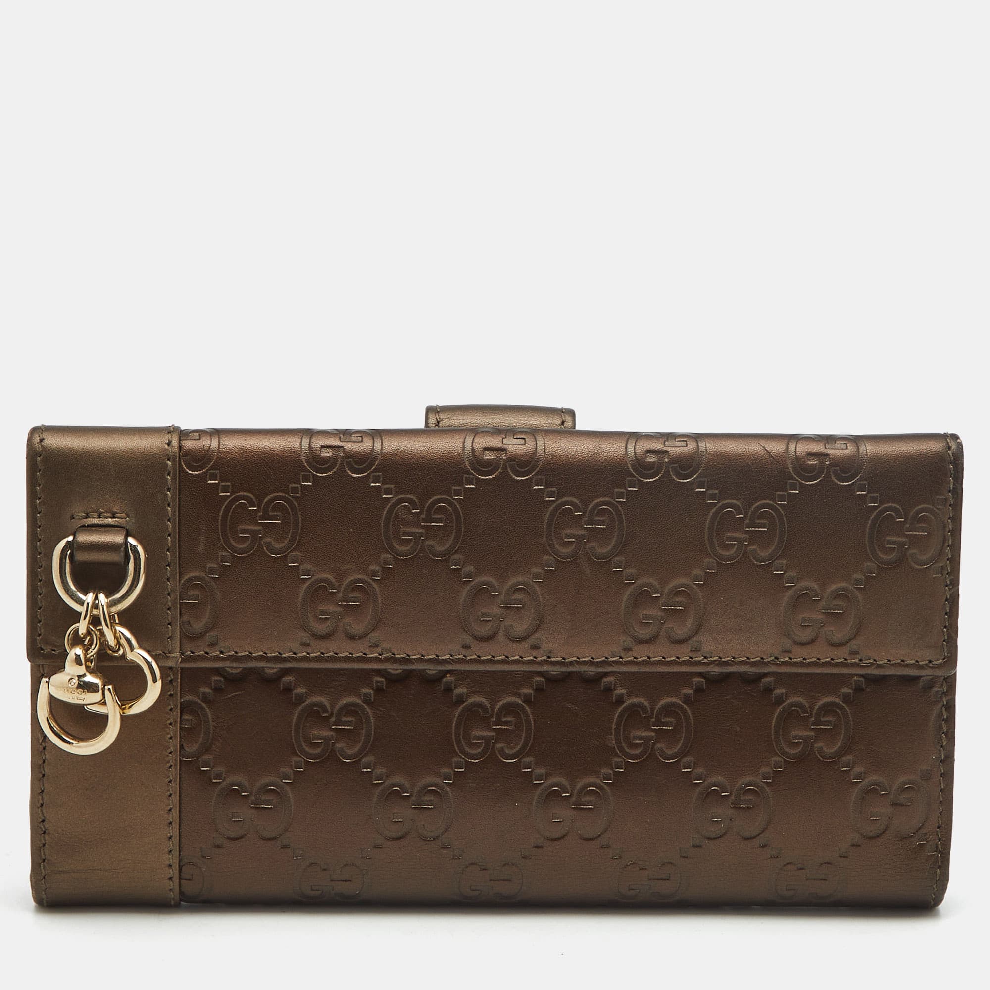 Gucci Heart Charm Metallic Guccisima Leather Continental Wallet