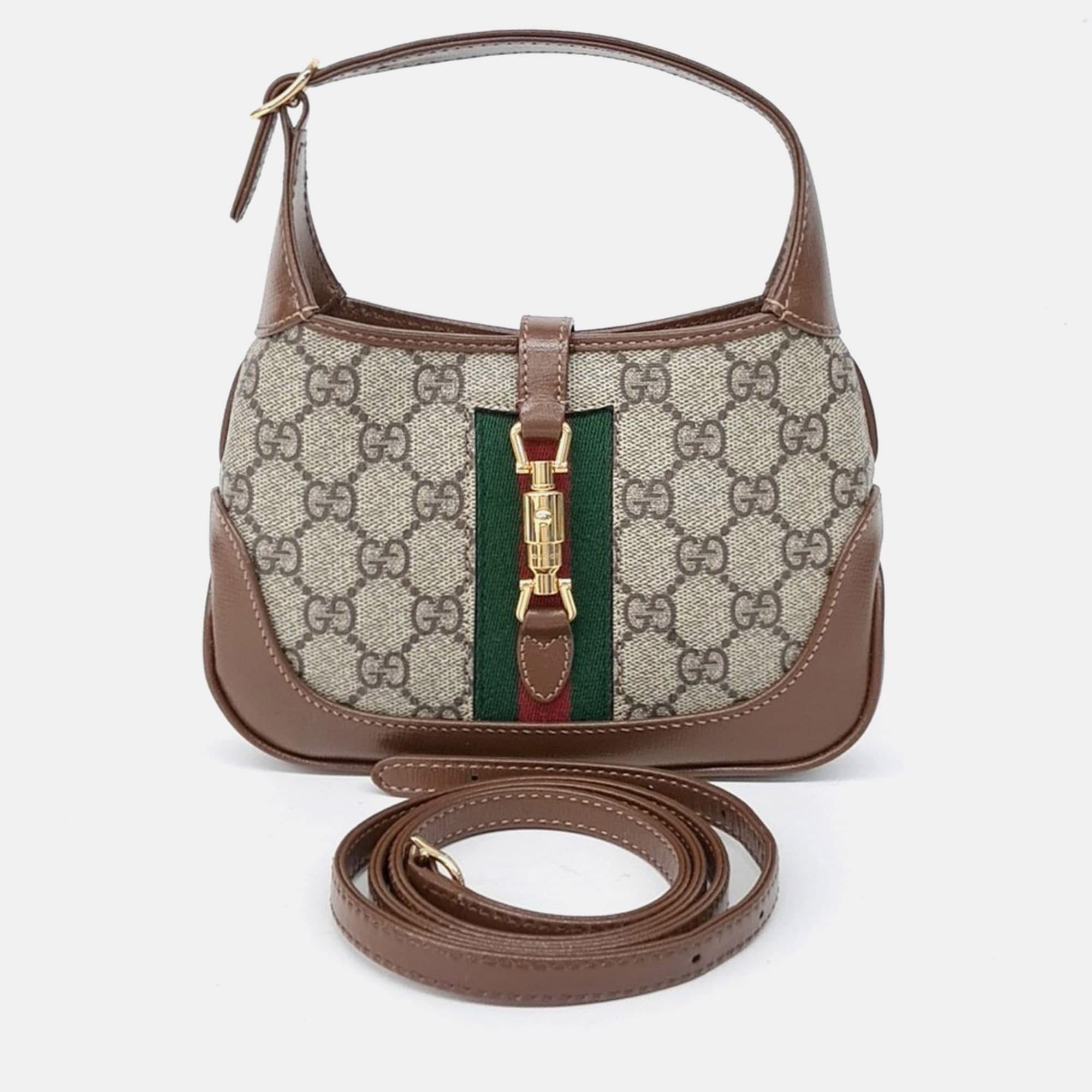 Gucci Beige Brown PVC Jackie 1961 Mini Hobo Bag (637092)