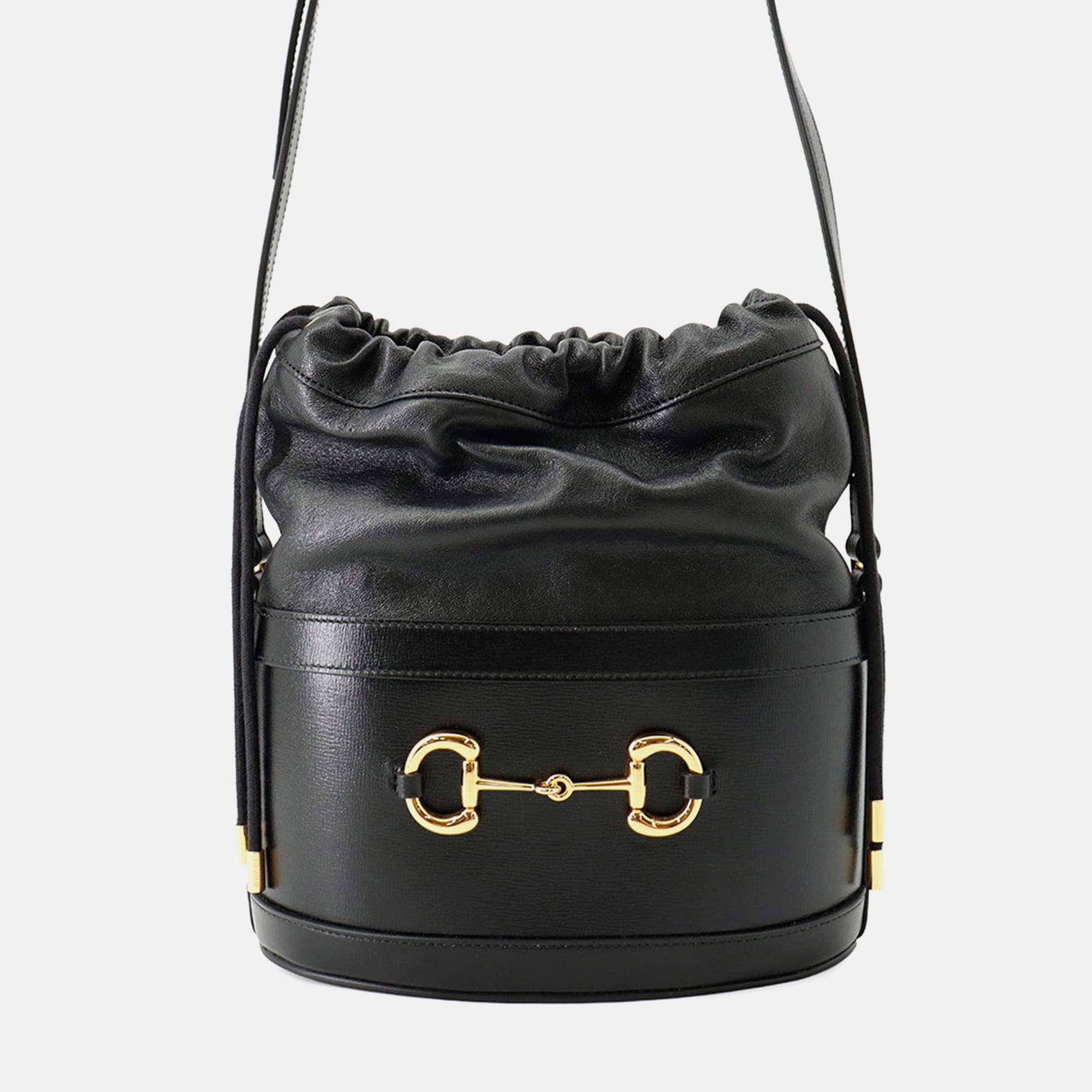 Gucci 1955 Horsebit Black Leather Bucket Bag